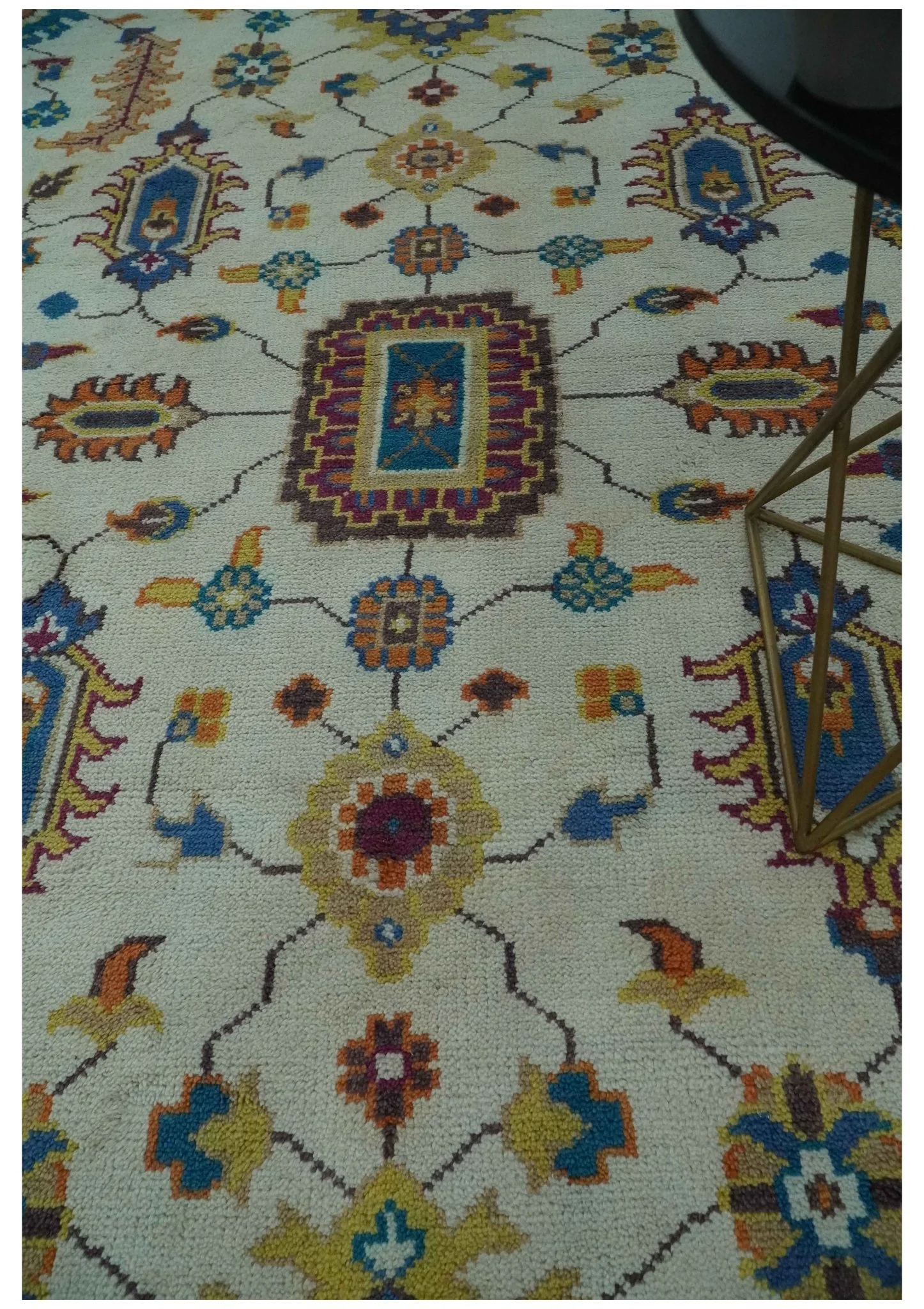 Vibrant Colorful Ivory, Blue, Beige and Peach Hand Knotted Traditional Floral Oriental Oushak Multi Size wool Area Rug - Image 3