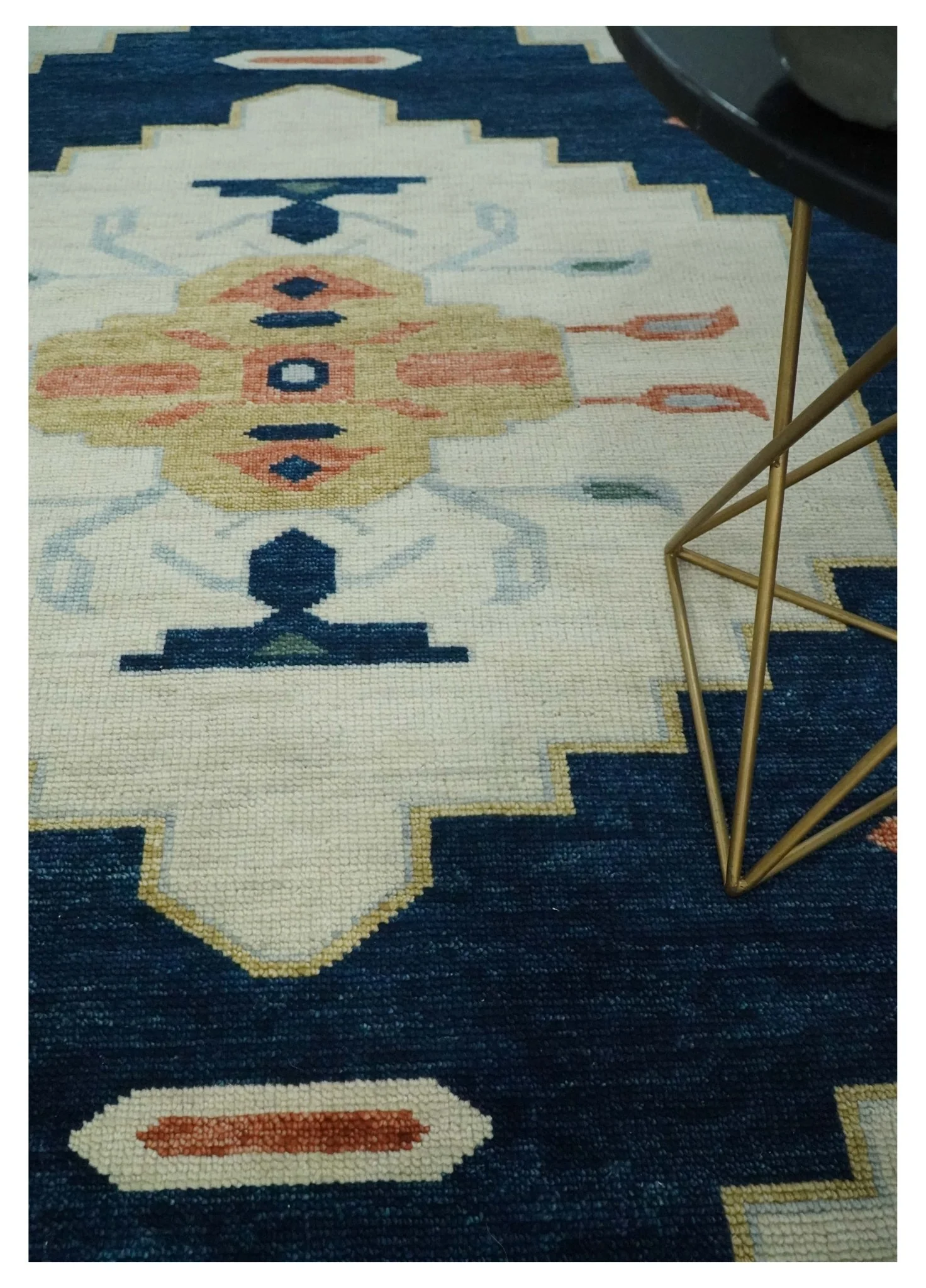 Custom Made Ivory, Blue, Beige and Rust Hand Knotted Traditional Heriz Wool Area Rug - Image 2