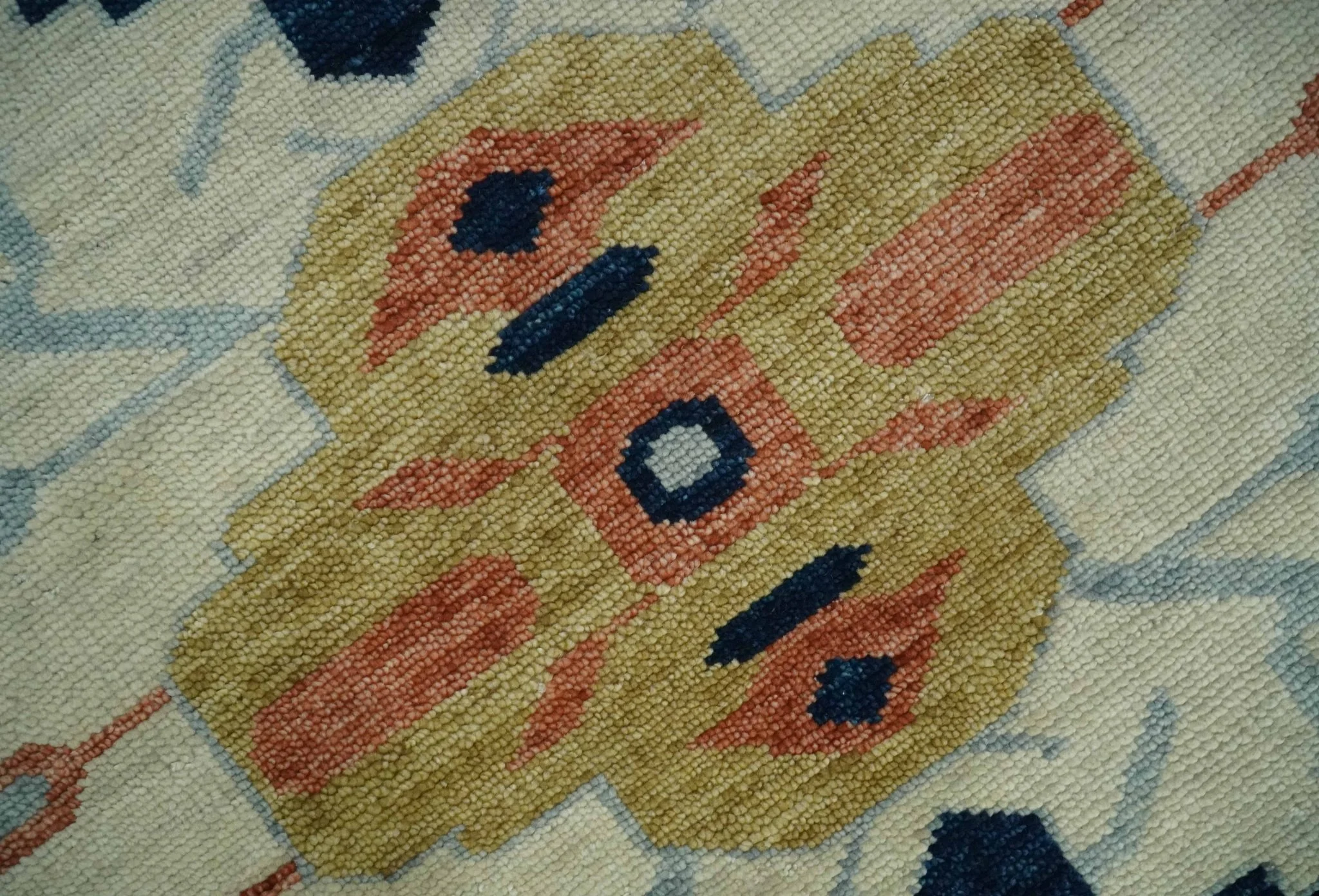 Custom Made Ivory, Blue, Beige and Rust Hand Knotted Traditional Heriz Wool Area Rug - Image 4