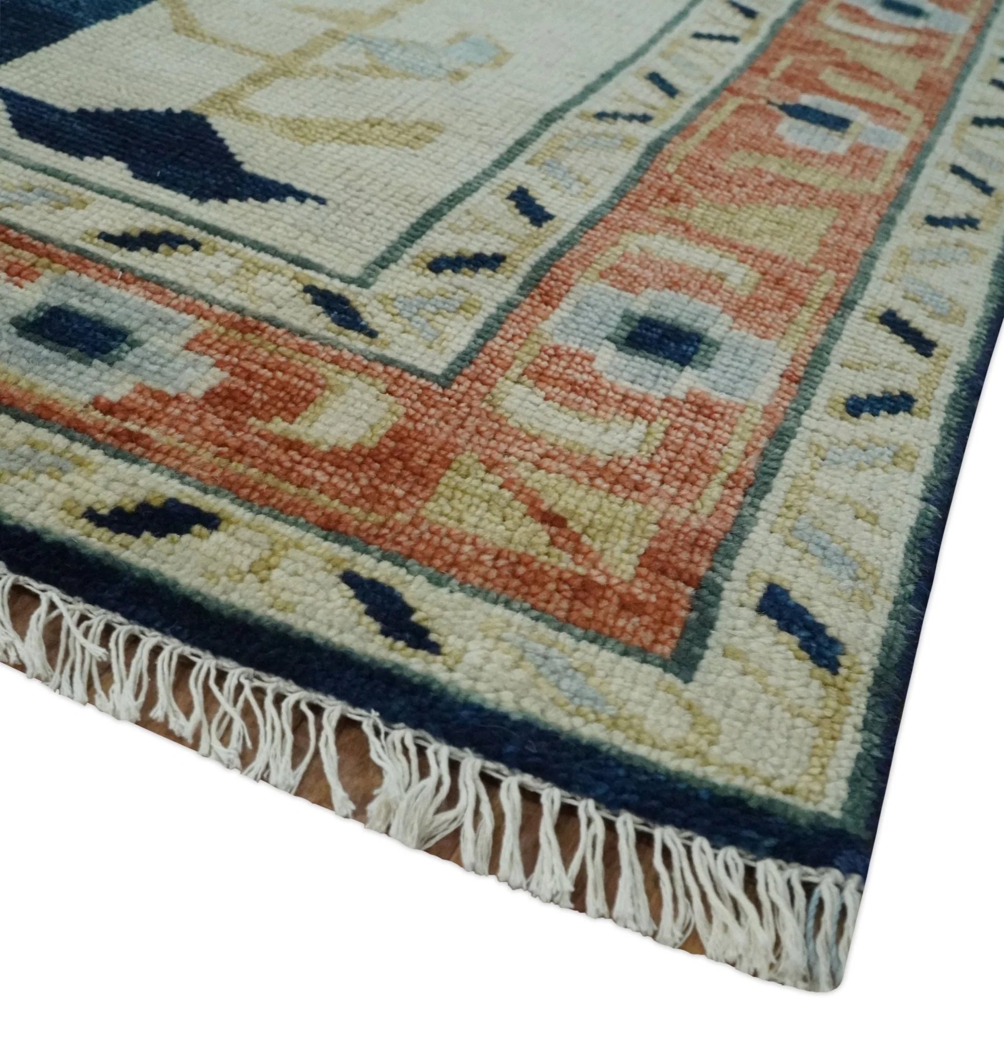 Custom Made Ivory, Blue, Beige and Rust Hand Knotted Traditional Heriz Wool Area Rug - Image 5
