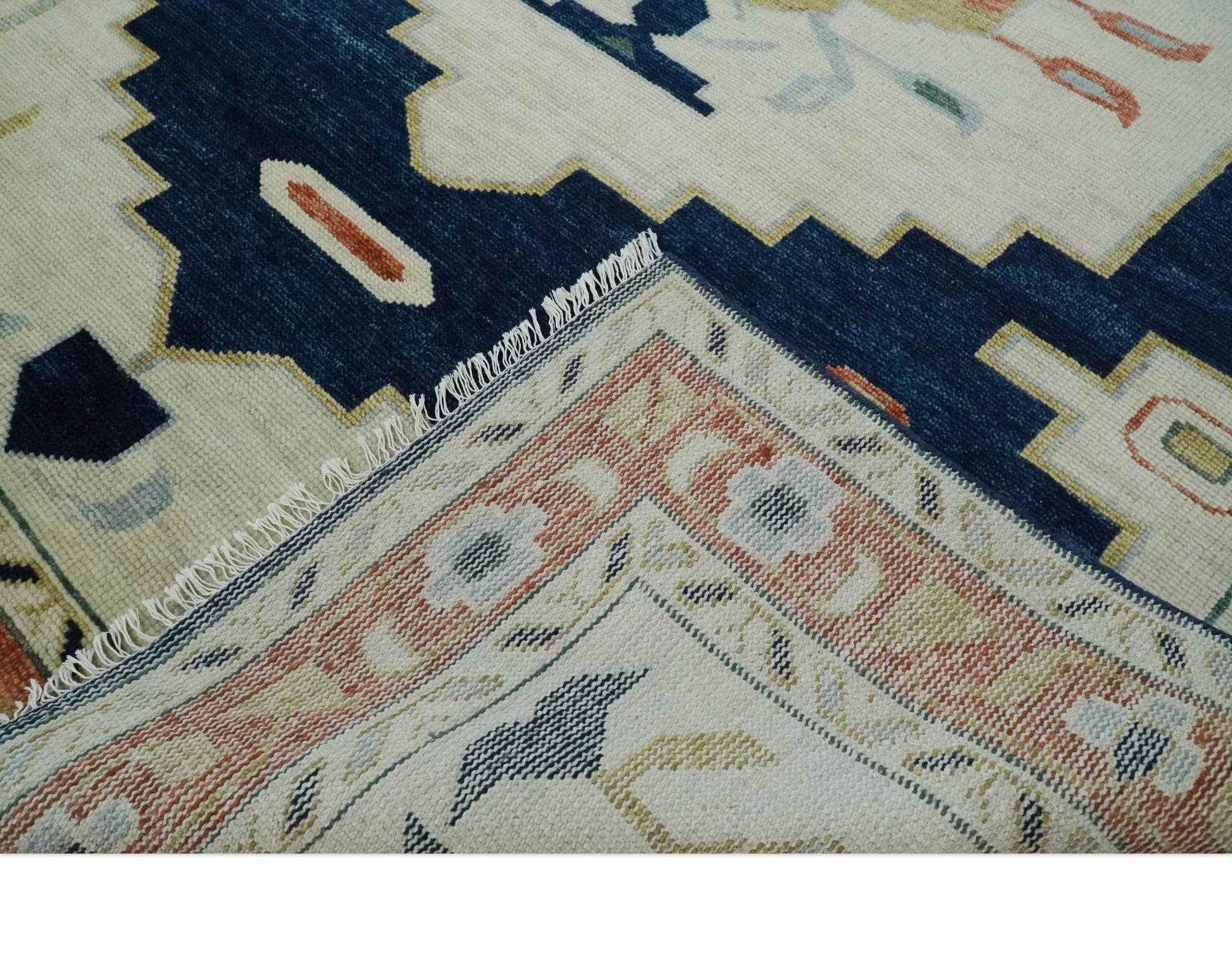 Custom Made Ivory, Blue, Beige and Rust Hand Knotted Traditional Heriz Wool Area Rug - Image 7
