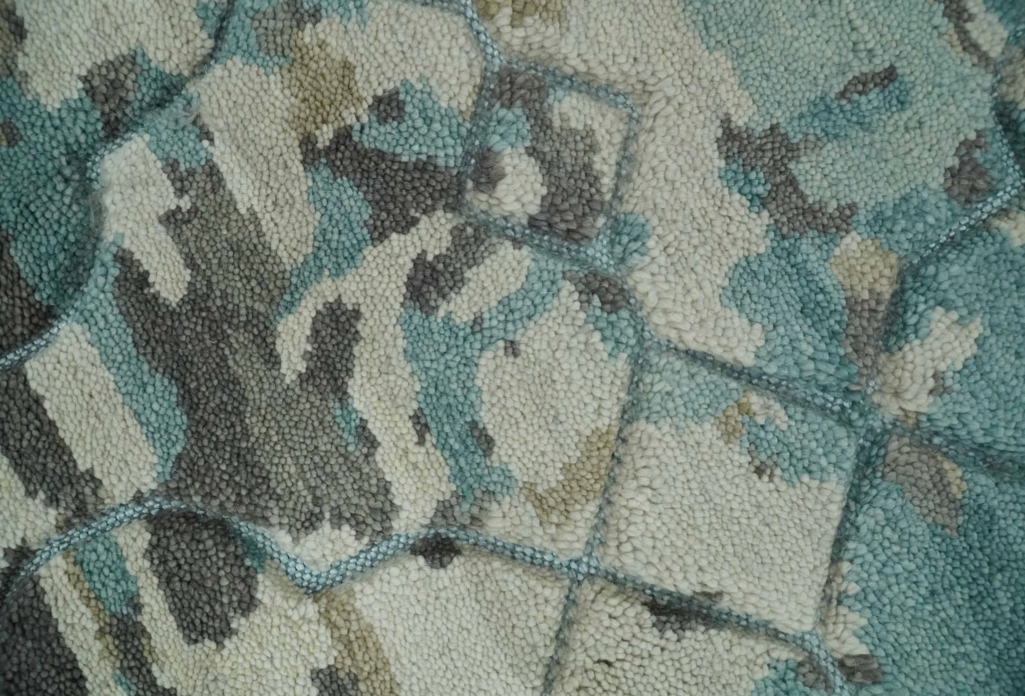 Carved Texture Ivory, Blue, Olive and Charcoal Modern Abstract 5x8 Hand Knotted wool Area Rug - Image 4