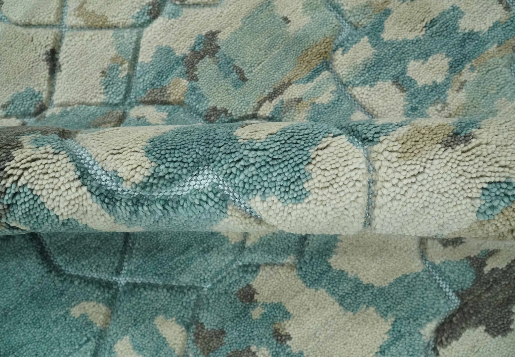 Carved Texture Ivory, Blue, Olive and Charcoal Modern Abstract 5x8 Hand Knotted wool Area Rug - Image 6