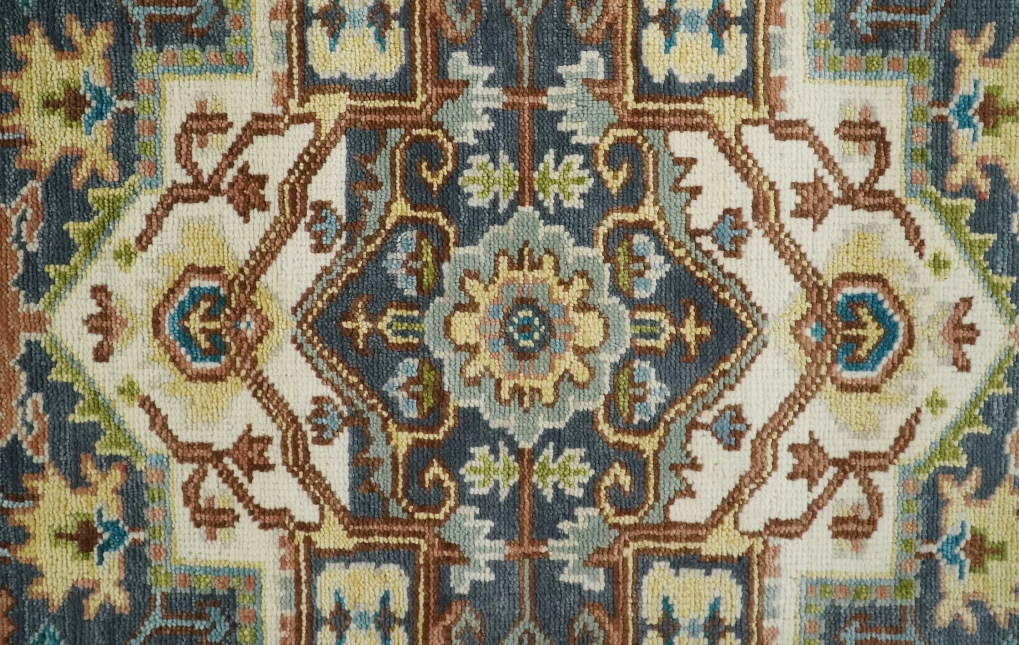 Vintage Style Ivory, Blue, Rust and Beige Hand knotted Traditional Heriz Multi Size wool Area Rug - Image 5