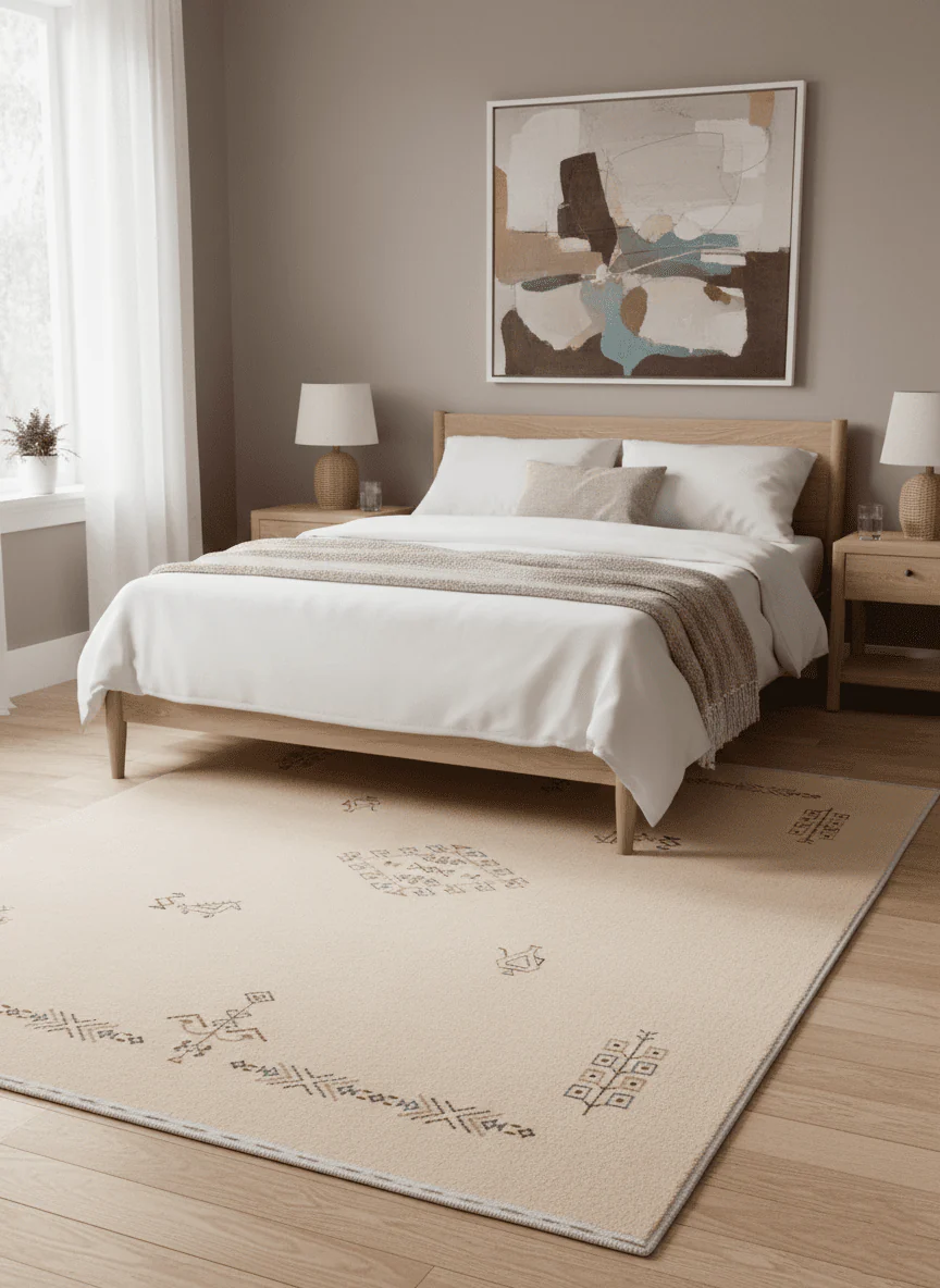 Ivory Border Patterns Hand Loomed Wool Area Rug - Image 2