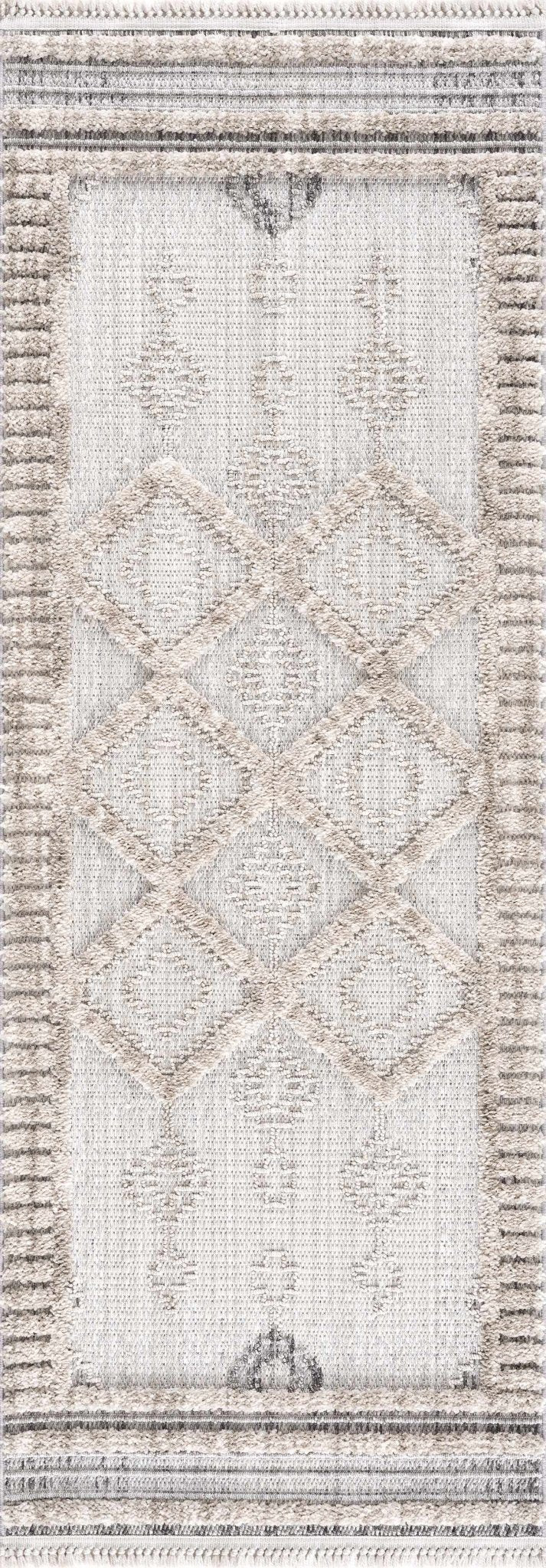 Ivory, Brown and charcoal Flatwoven Knit design Geometrical Carved Texture Area Rug - Image 11