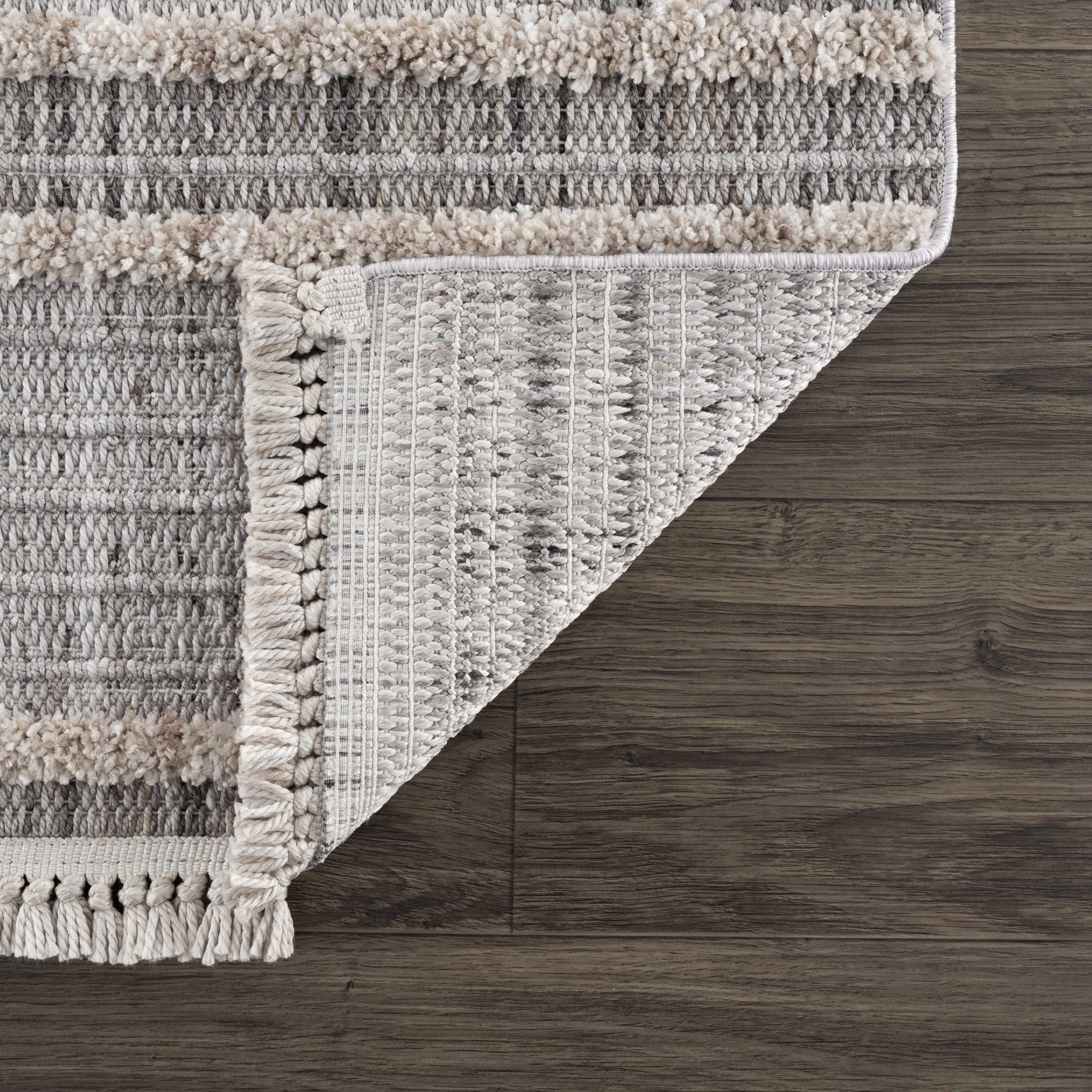 Ivory, Brown and charcoal Flatwoven Knit design Geometrical Carved Texture Area Rug - Image 13