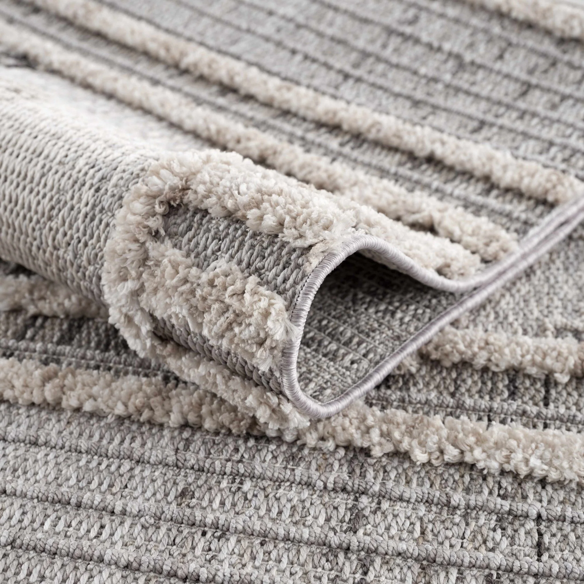 Ivory, Brown and charcoal Flatwoven Knit design Geometrical Carved Texture Area Rug - Image 14