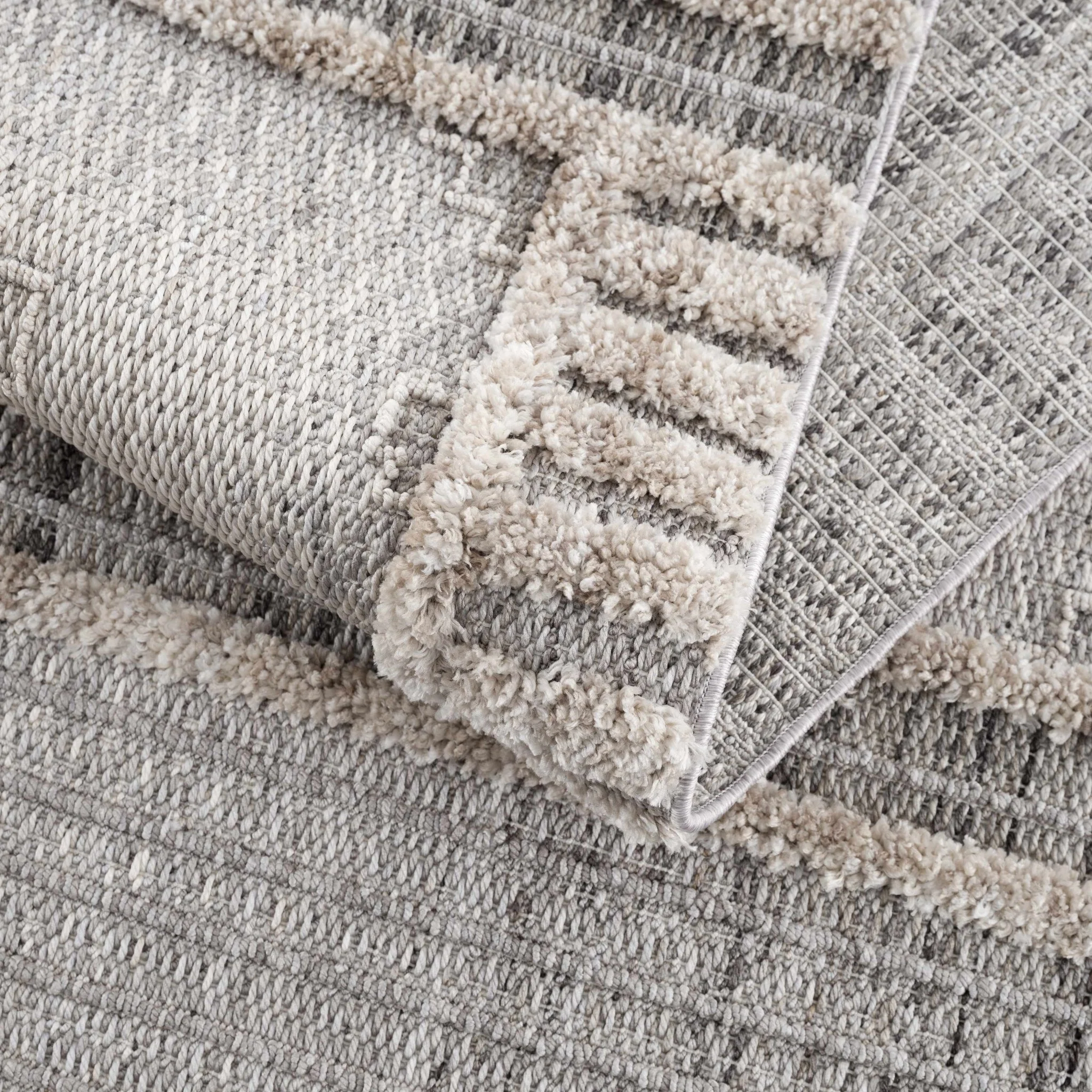 Ivory, Brown and charcoal Flatwoven Knit design Geometrical Carved Texture Area Rug - Image 15
