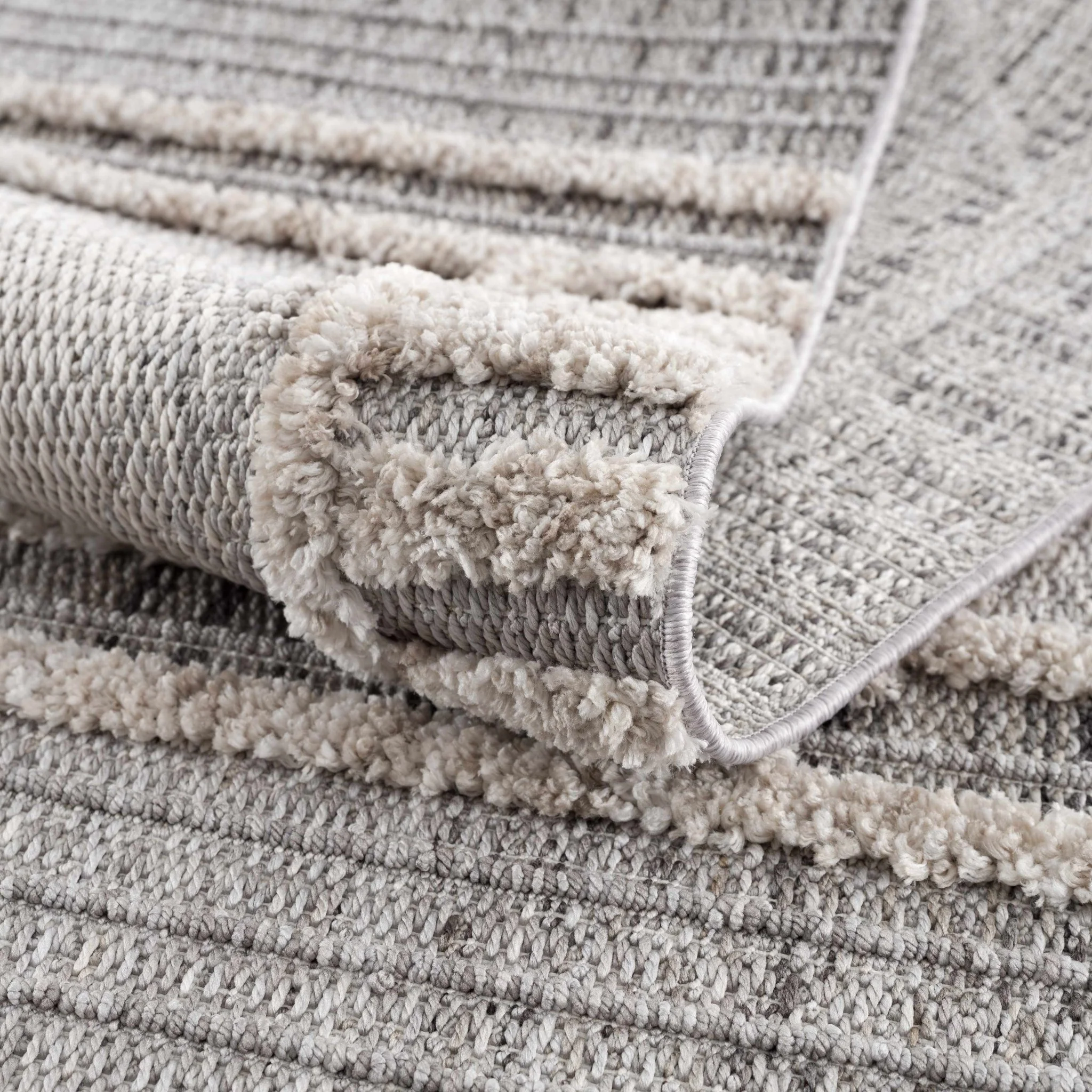 Ivory, Brown and charcoal Flatwoven Knit design Geometrical Carved Texture Area Rug - Image 16