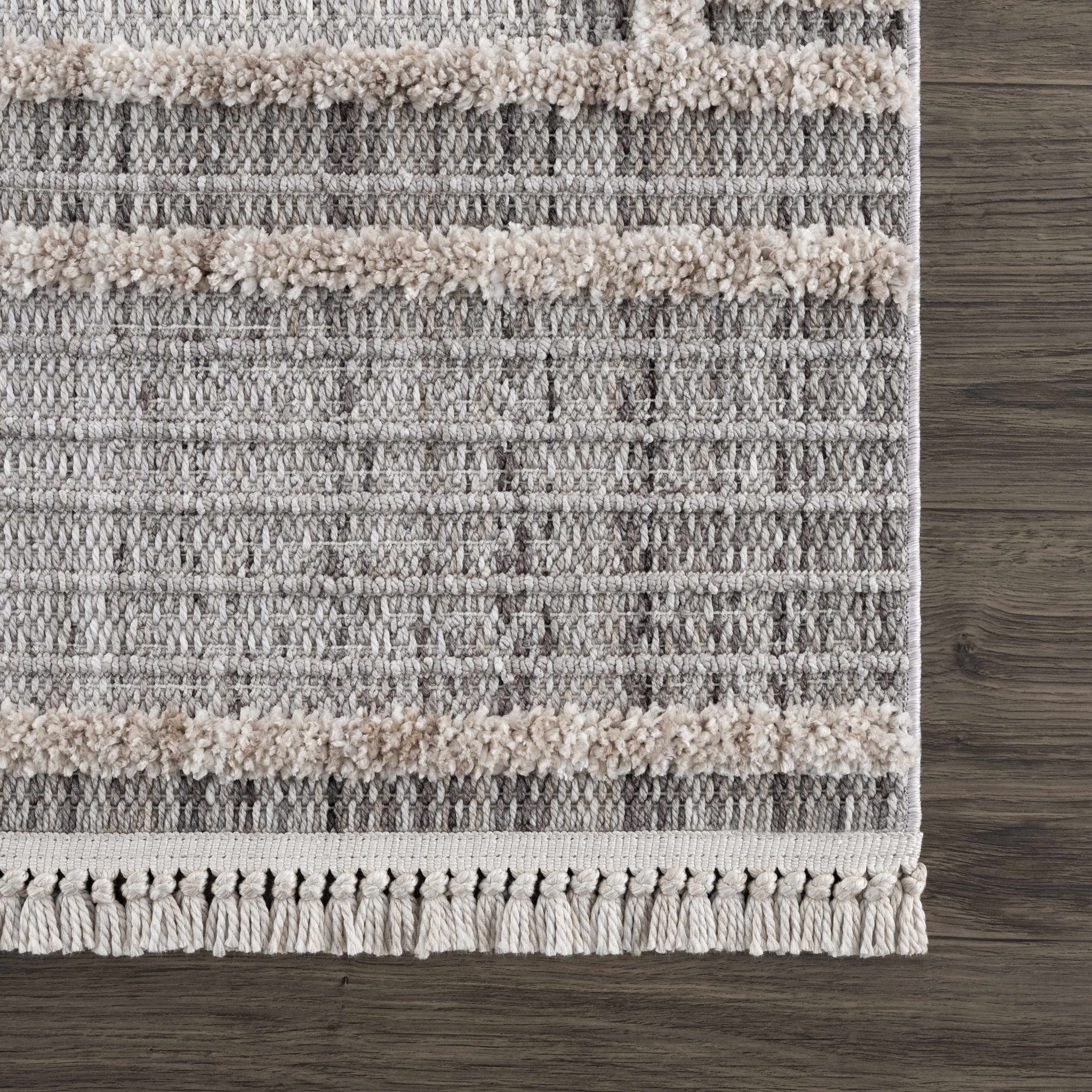 Ivory, Brown and charcoal Flatwoven Knit design Geometrical Carved Texture Area Rug - Image 18