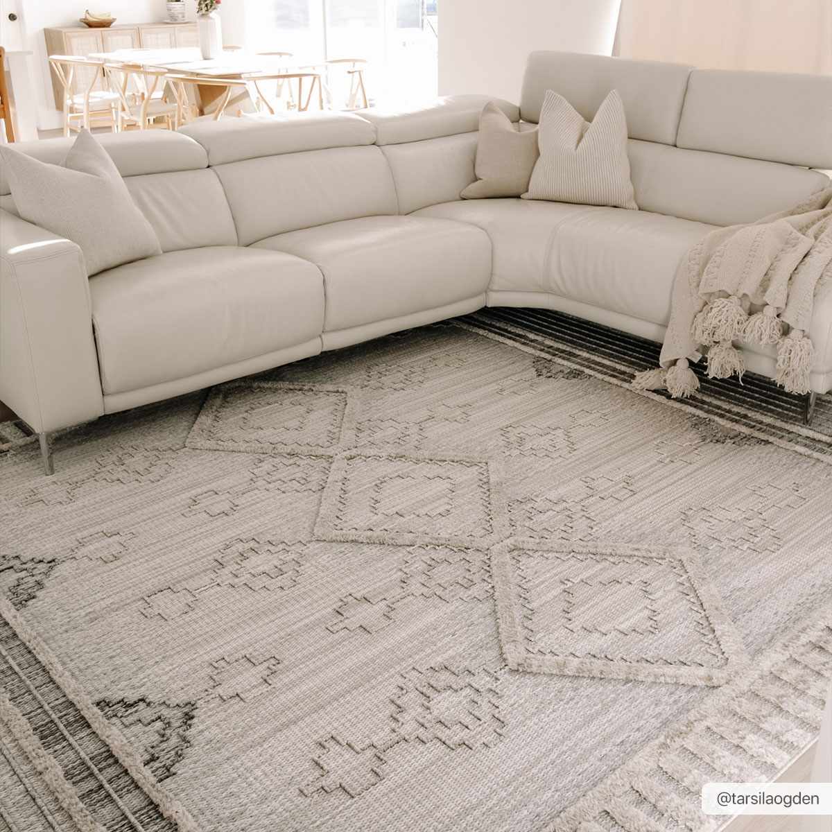 Ivory, Brown and charcoal Flatwoven Knit design Geometrical Carved Texture Area Rug - Image 2