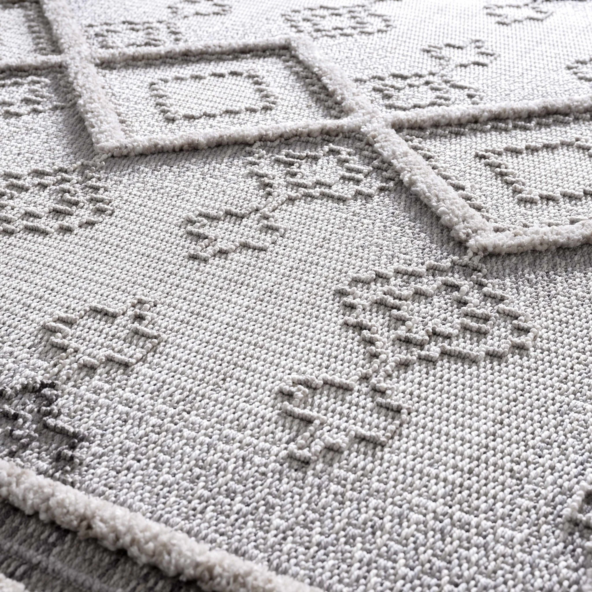 Ivory, Brown and charcoal Flatwoven Knit design Geometrical Carved Texture Area Rug - Image 22
