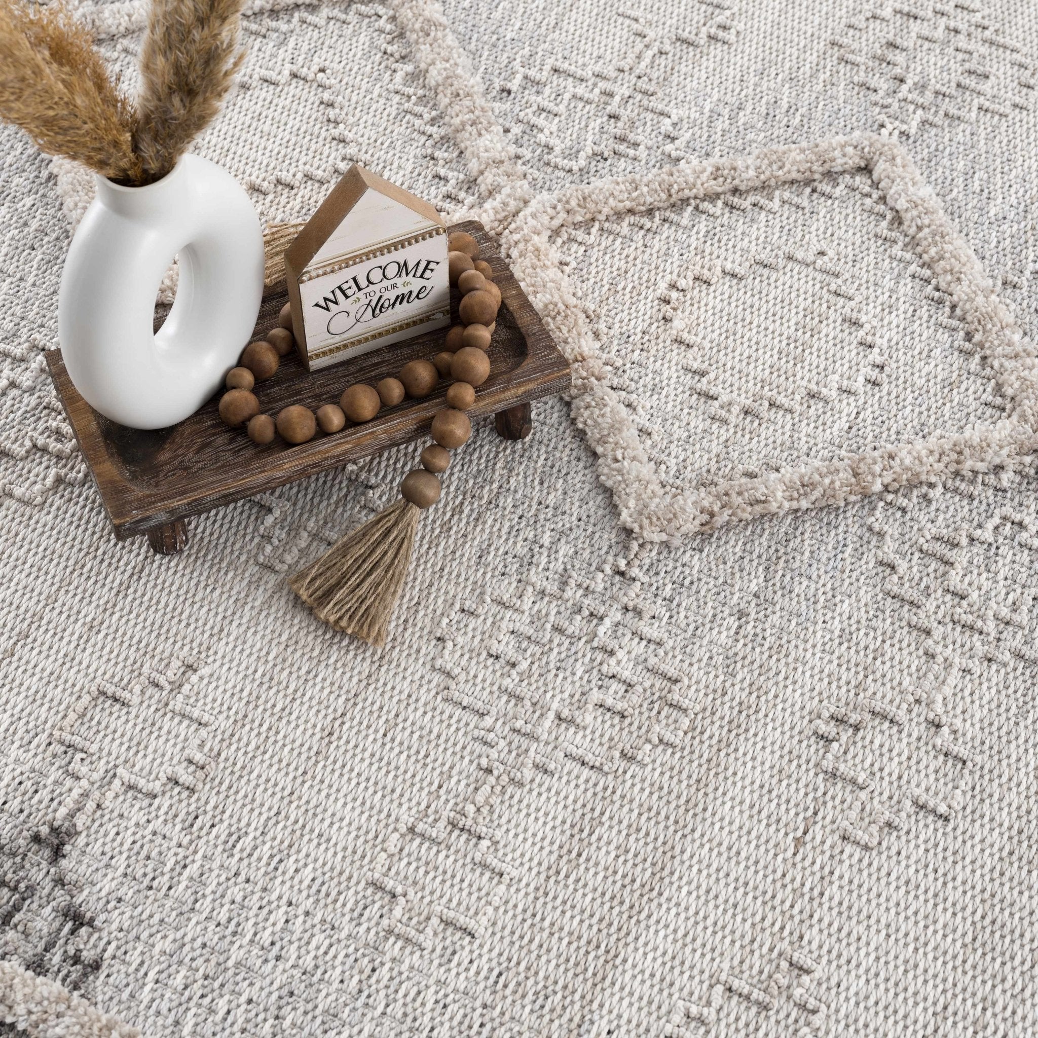 Ivory, Brown and charcoal Flatwoven Knit design Geometrical Carved Texture Area Rug - Image 23