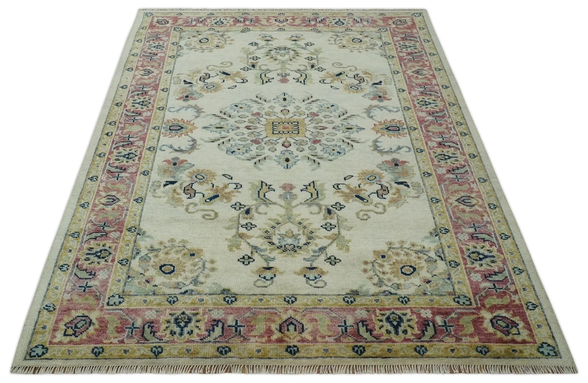 Ivory, Brown, Olive and Charcoal Traditional Heriz Medallion Custom Made Wool Area Rug - Image 10
