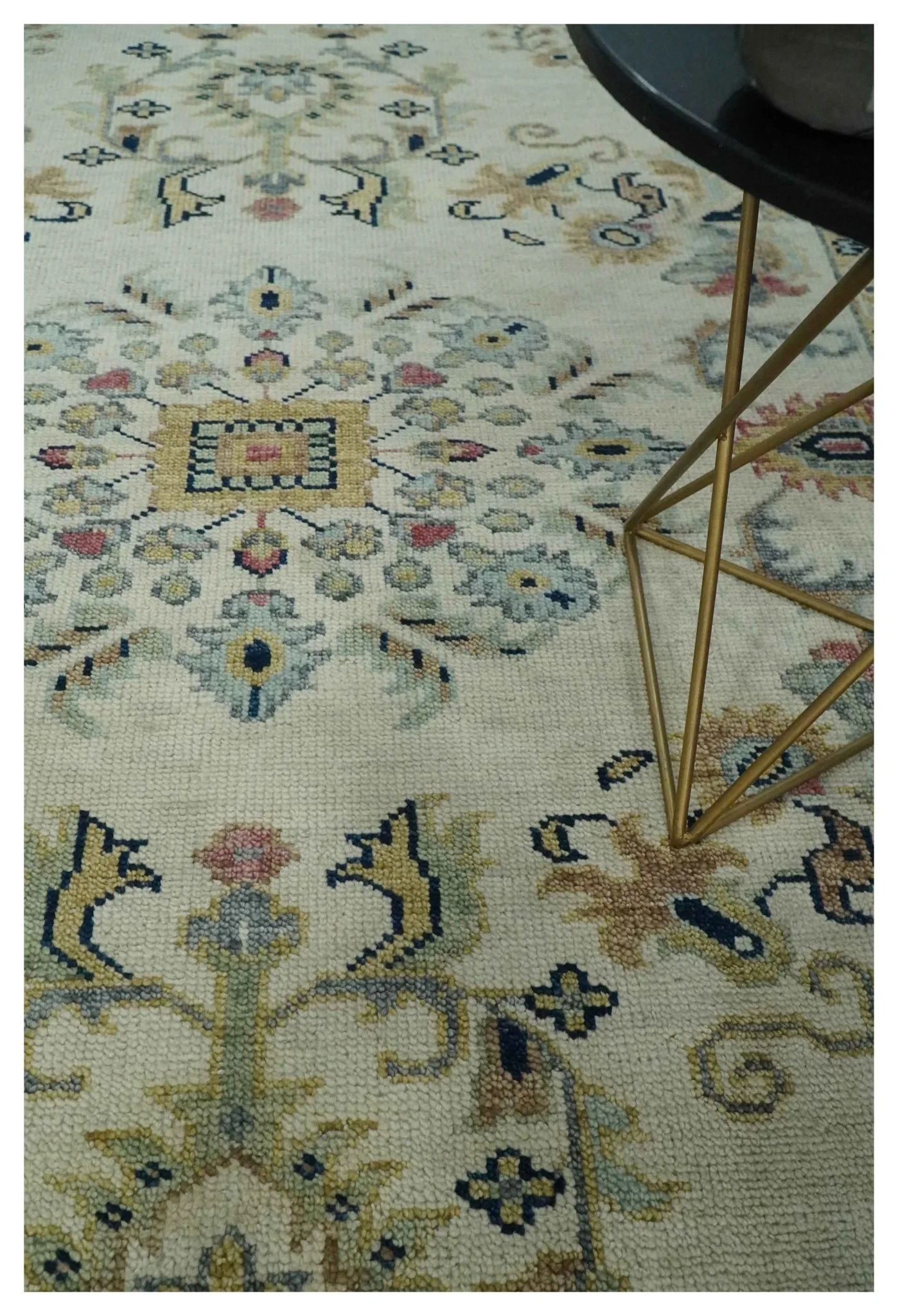 Ivory, Brown, Olive and Charcoal Traditional Heriz Medallion Custom Made Wool Area Rug - Image 2