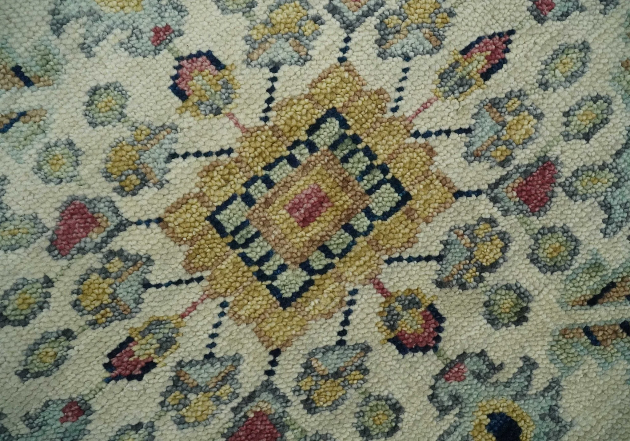 Ivory, Brown, Olive and Charcoal Traditional Heriz Medallion Custom Made Wool Area Rug - Image 4