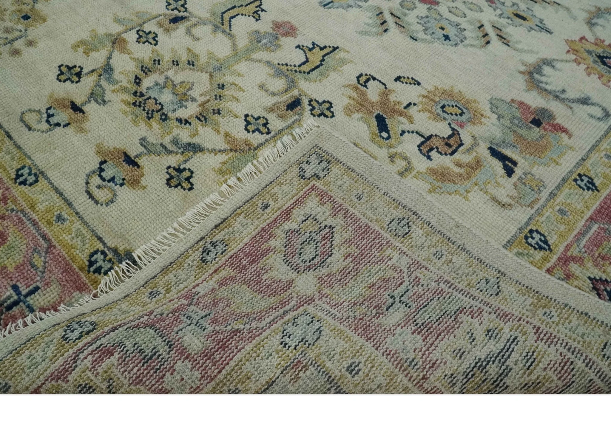 Ivory, Brown, Olive and Charcoal Traditional Heriz Medallion Custom Made Wool Area Rug - Image 7