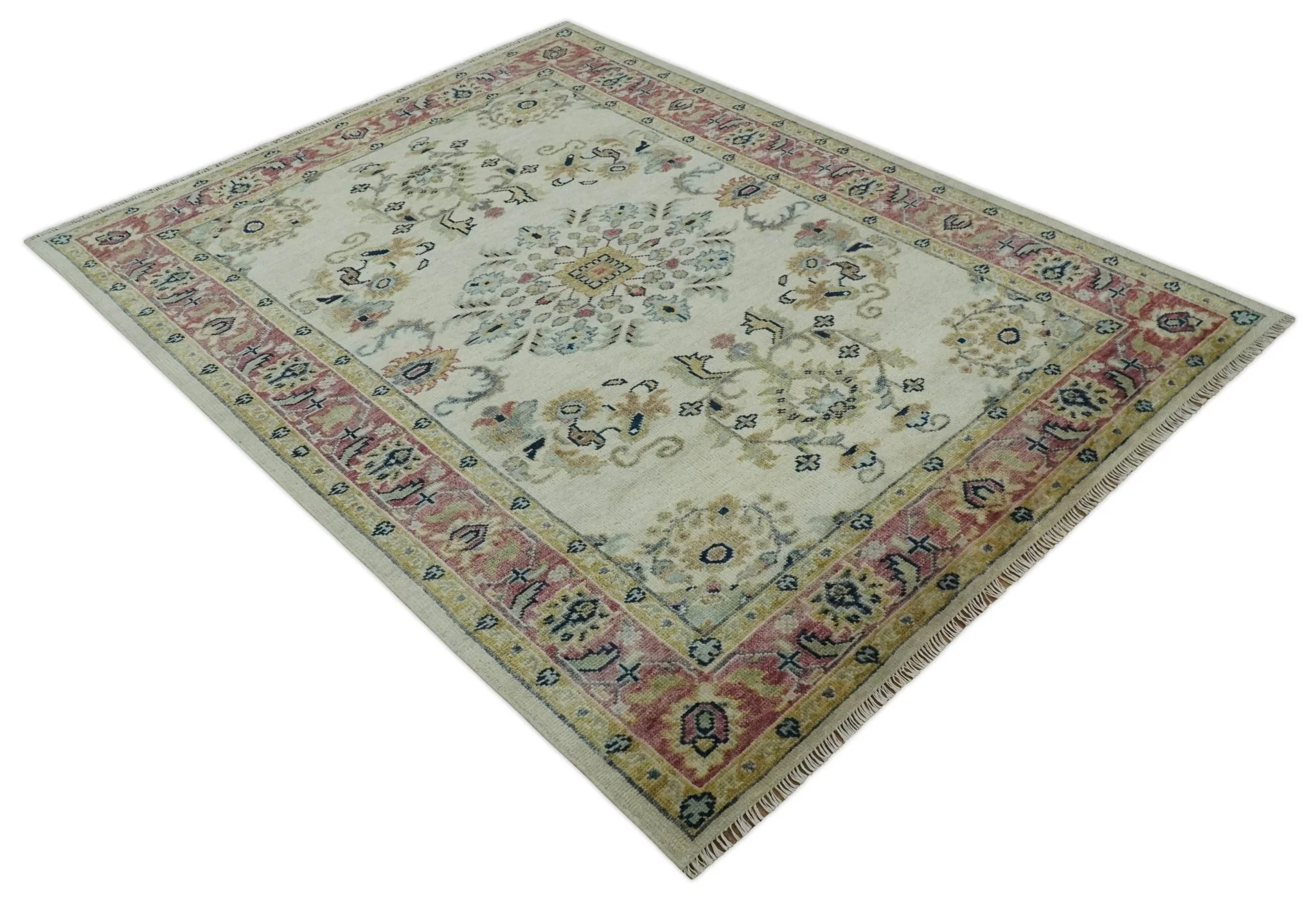 Ivory, Brown, Olive and Charcoal Traditional Heriz Medallion Custom Made Wool Area Rug - Image 9