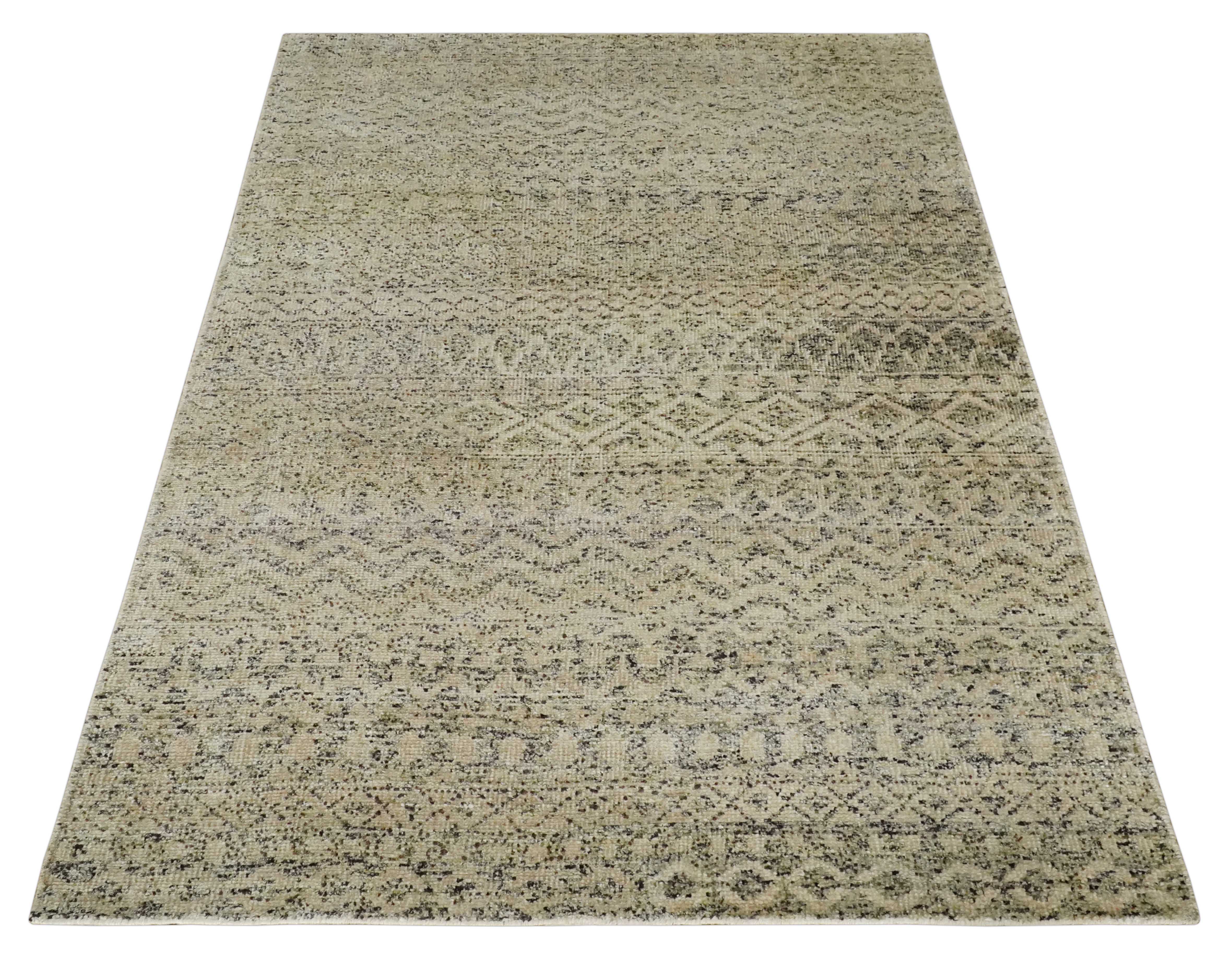 6x9 Hand Knotted Ivory, Camel and Charcoal Modern Contemporary Southwestern Tribal Trellis Recycled wool Area Rug - Image 10