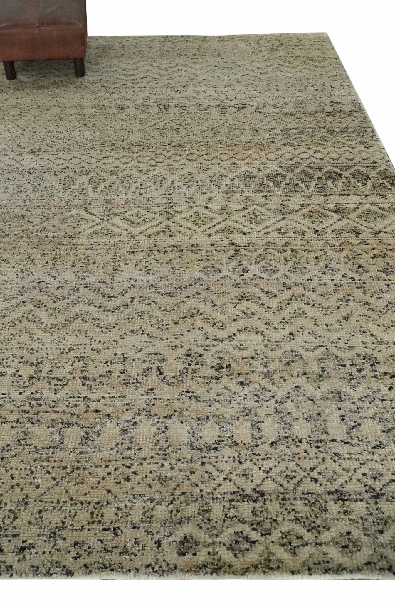 6x9 Hand Knotted Ivory, Camel and Charcoal Modern Contemporary Southwestern Tribal Trellis Recycled wool Area Rug - Image 3
