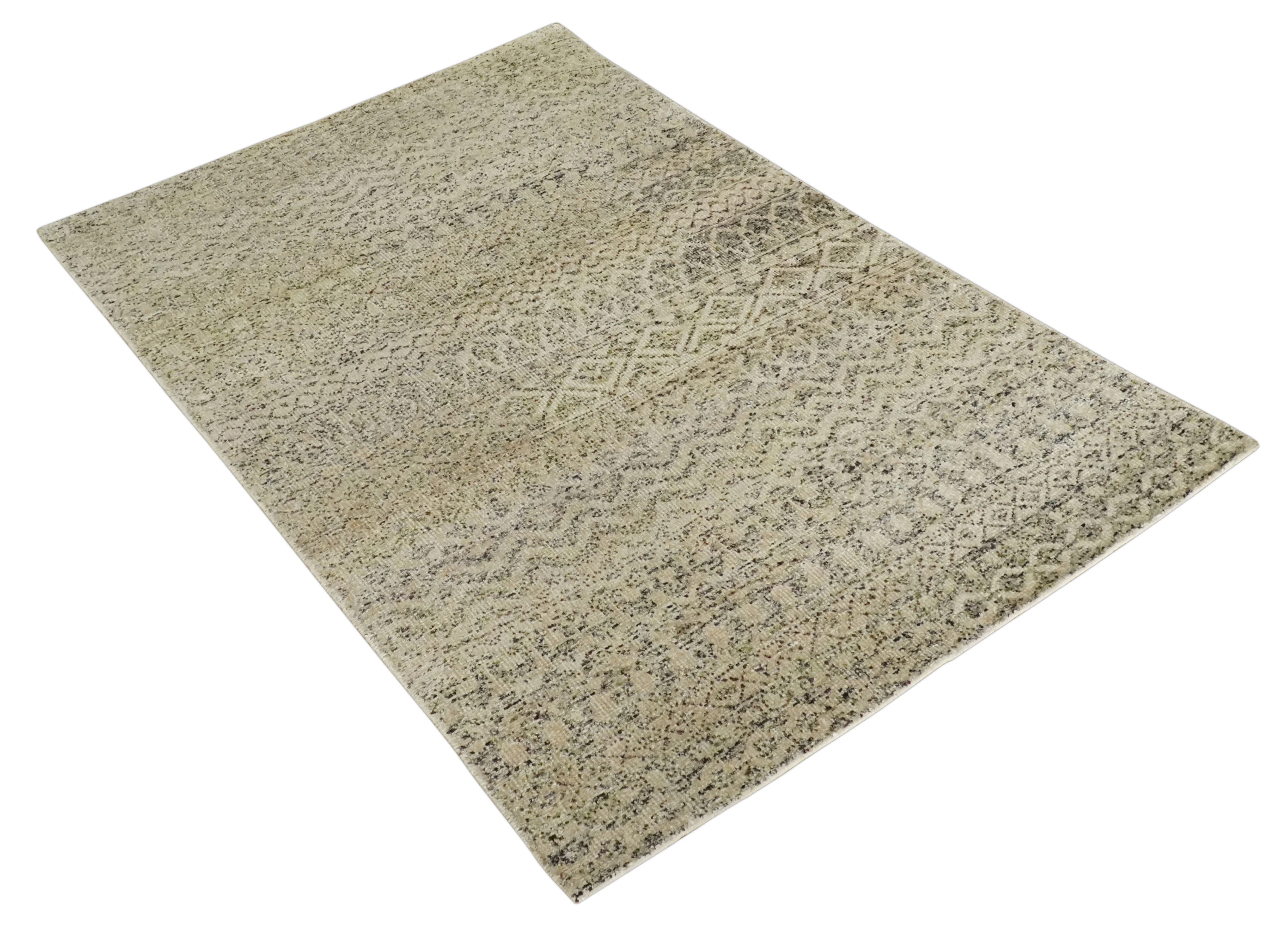 6x9 Hand Knotted Ivory, Camel and Charcoal Modern Contemporary Southwestern Tribal Trellis Recycled wool Area Rug - Image 9