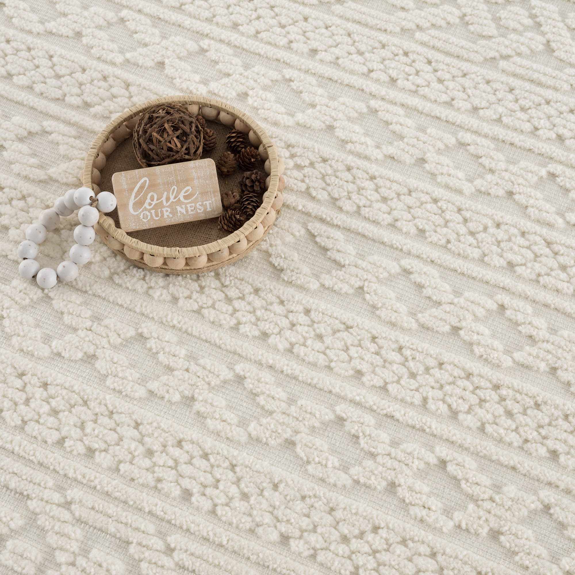 Premium look Ivory Carved Texture Tassel Design Washable area Rug - Image 14