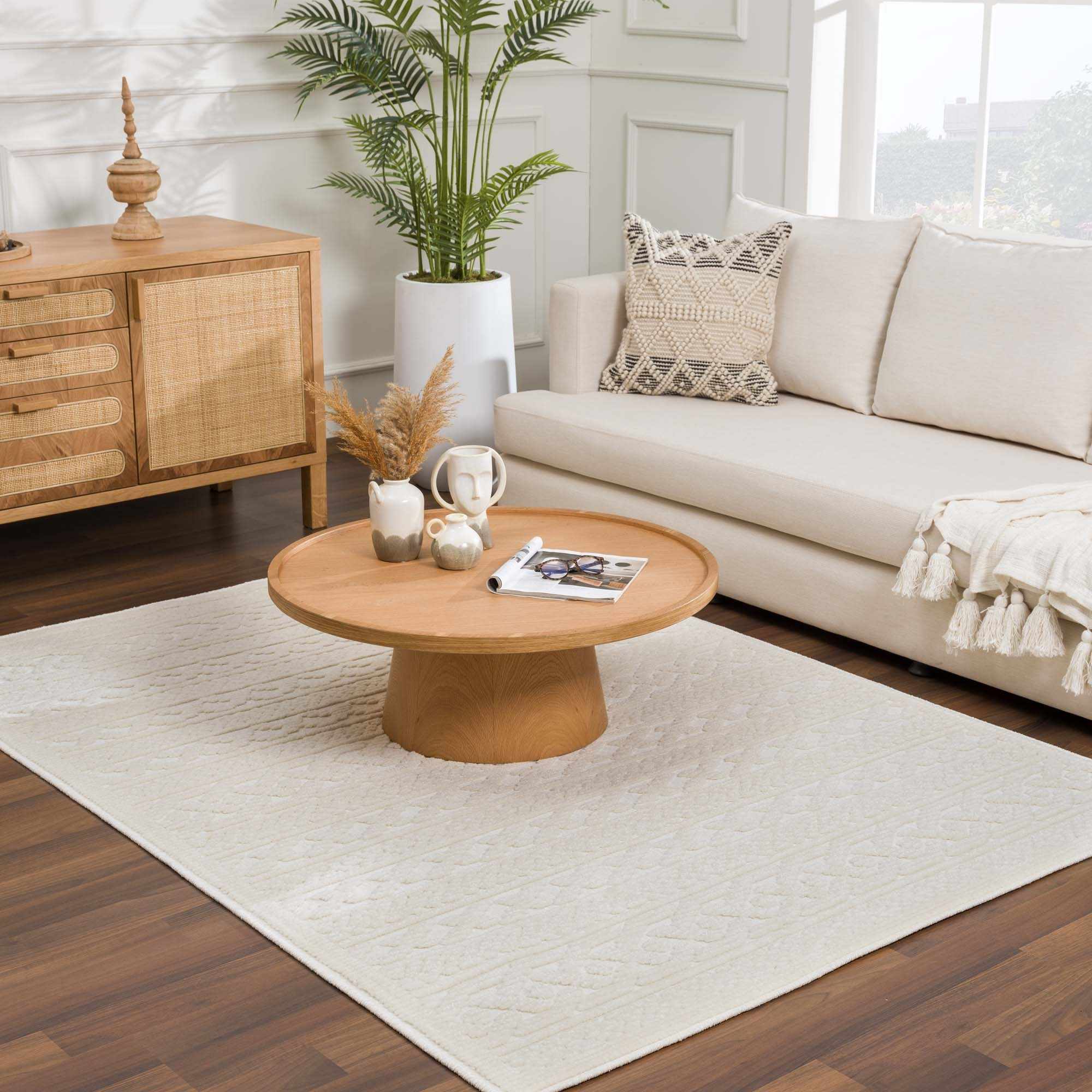 Premium look Ivory Carved Texture Tassel Design Washable area Rug - Image 15