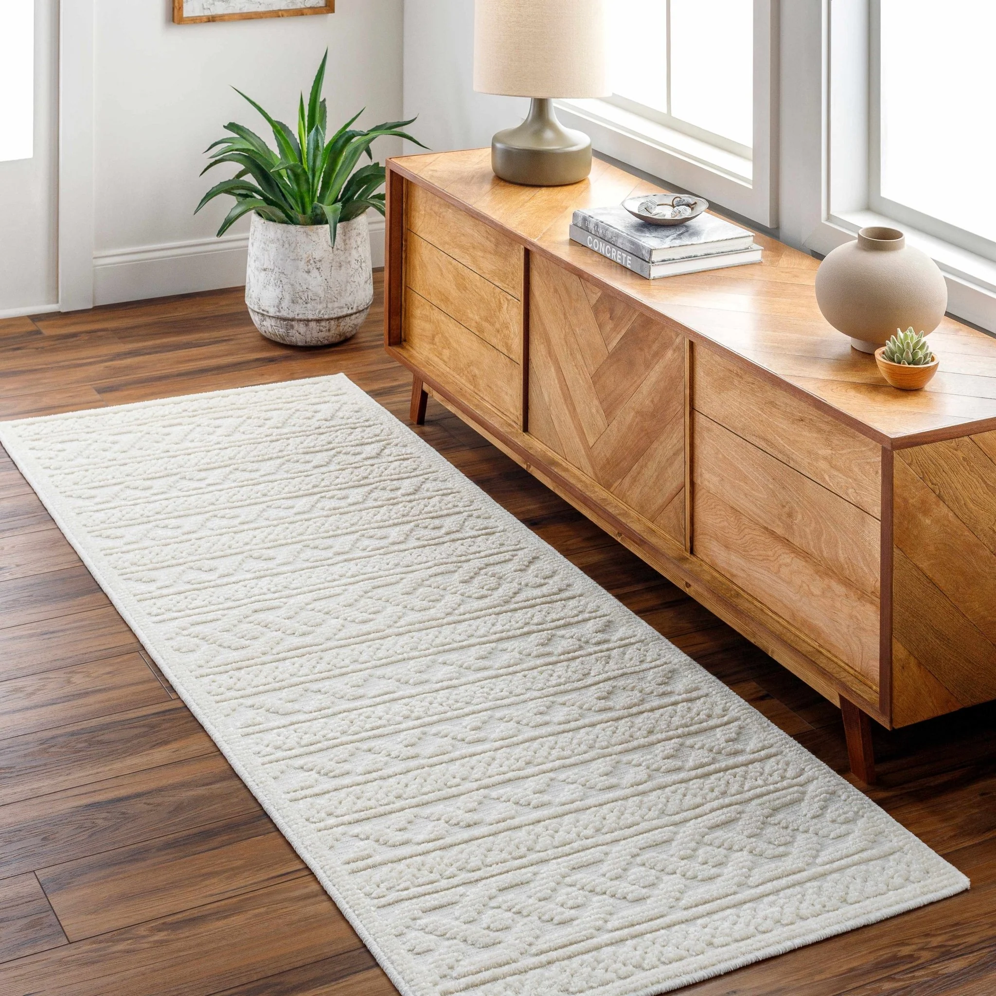 Premium look Ivory Carved Texture Tassel Design Washable area Rug - Image 6