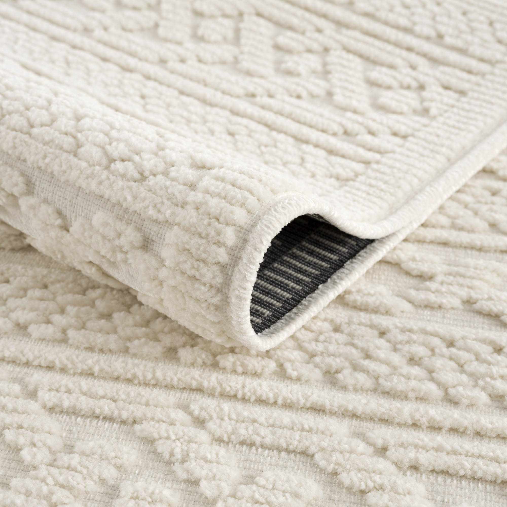 Premium look Ivory Carved Texture Tassel Design Washable area Rug - Image 8