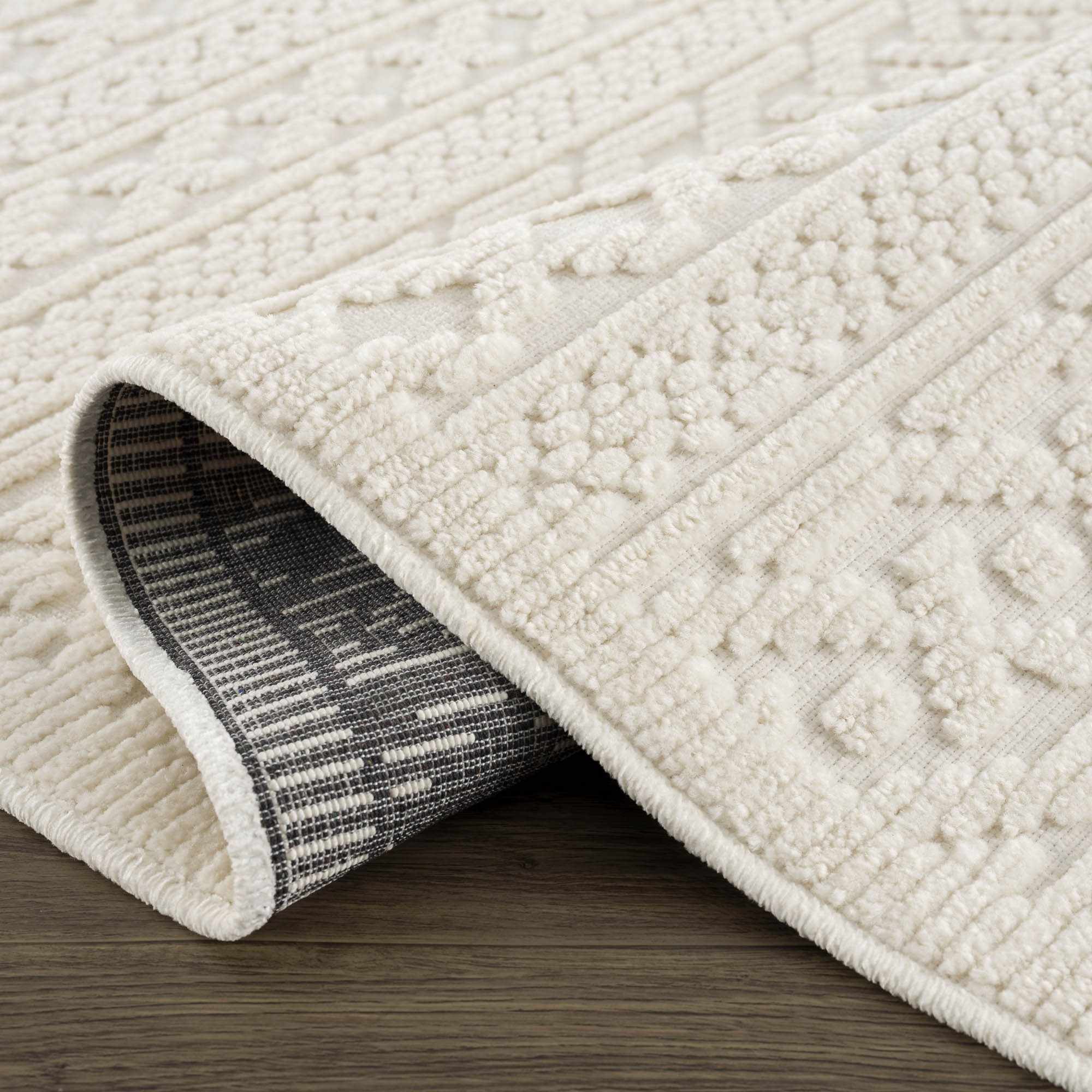 Premium look Ivory Carved Texture Tassel Design Washable area Rug - Image 9