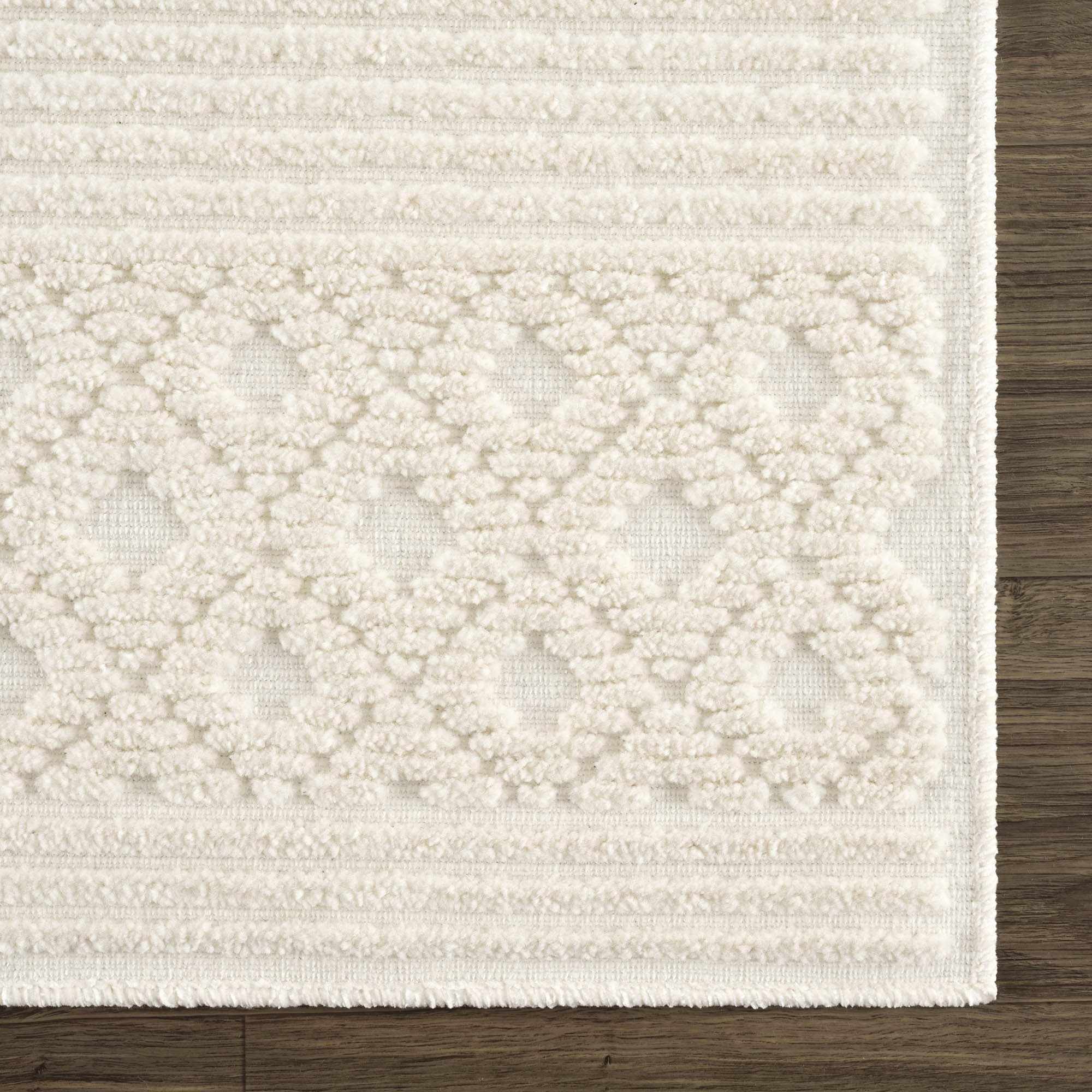 Ivory Texture Tribal Trellis Washable High Low Pile Area Rug - Image 10