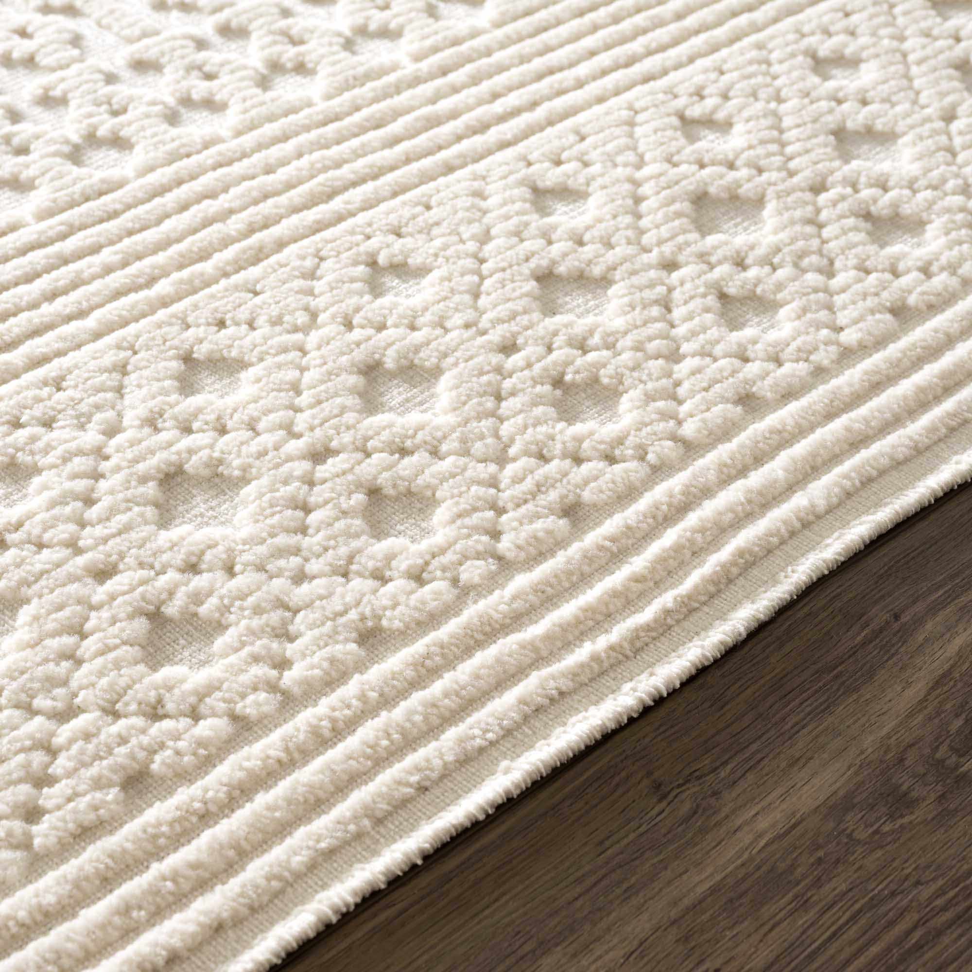 Ivory Texture Tribal Trellis Washable High Low Pile Area Rug - Image 13