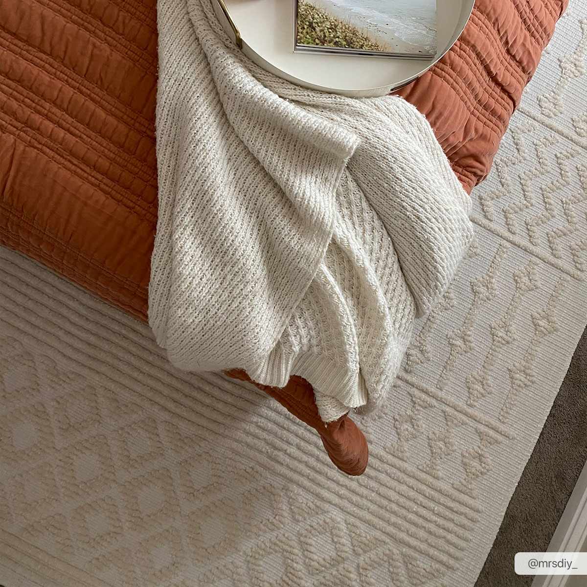 Ivory Texture Tribal Trellis Washable High Low Pile Area Rug - Image 14
