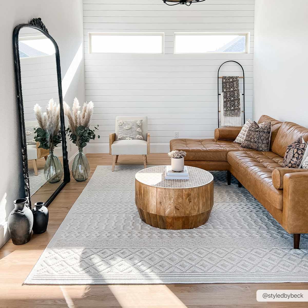Ivory Texture Tribal Trellis Washable High Low Pile Area Rug - Image 2