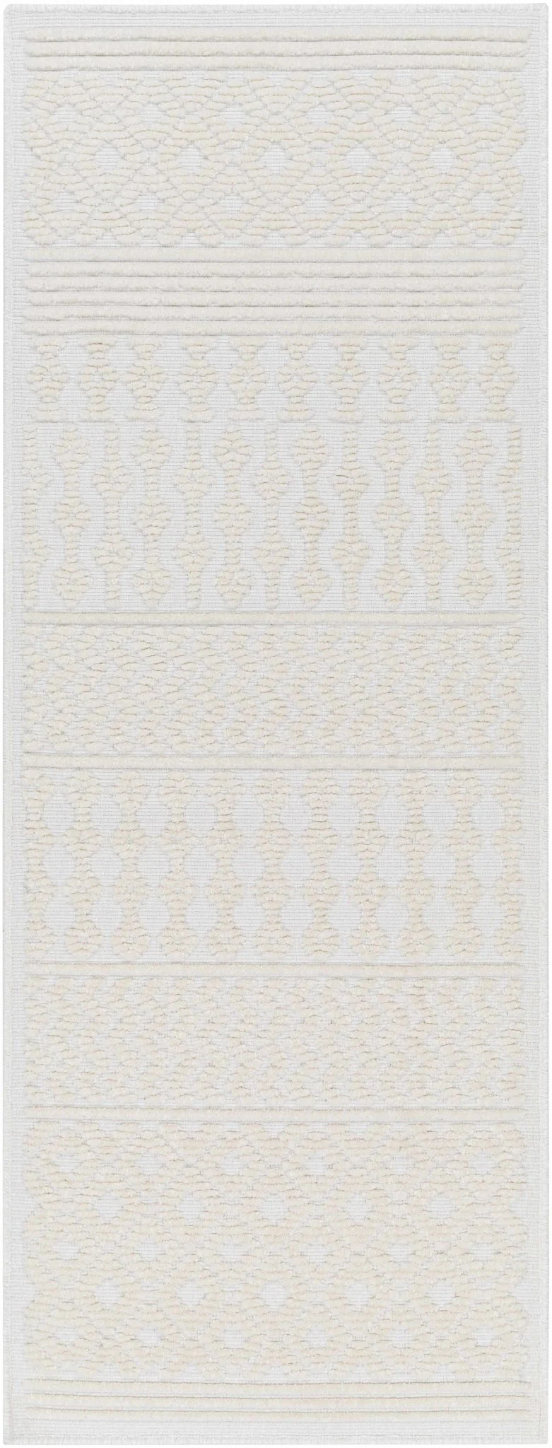 Ivory Texture Tribal Trellis Washable High Low Pile Area Rug - Image 4