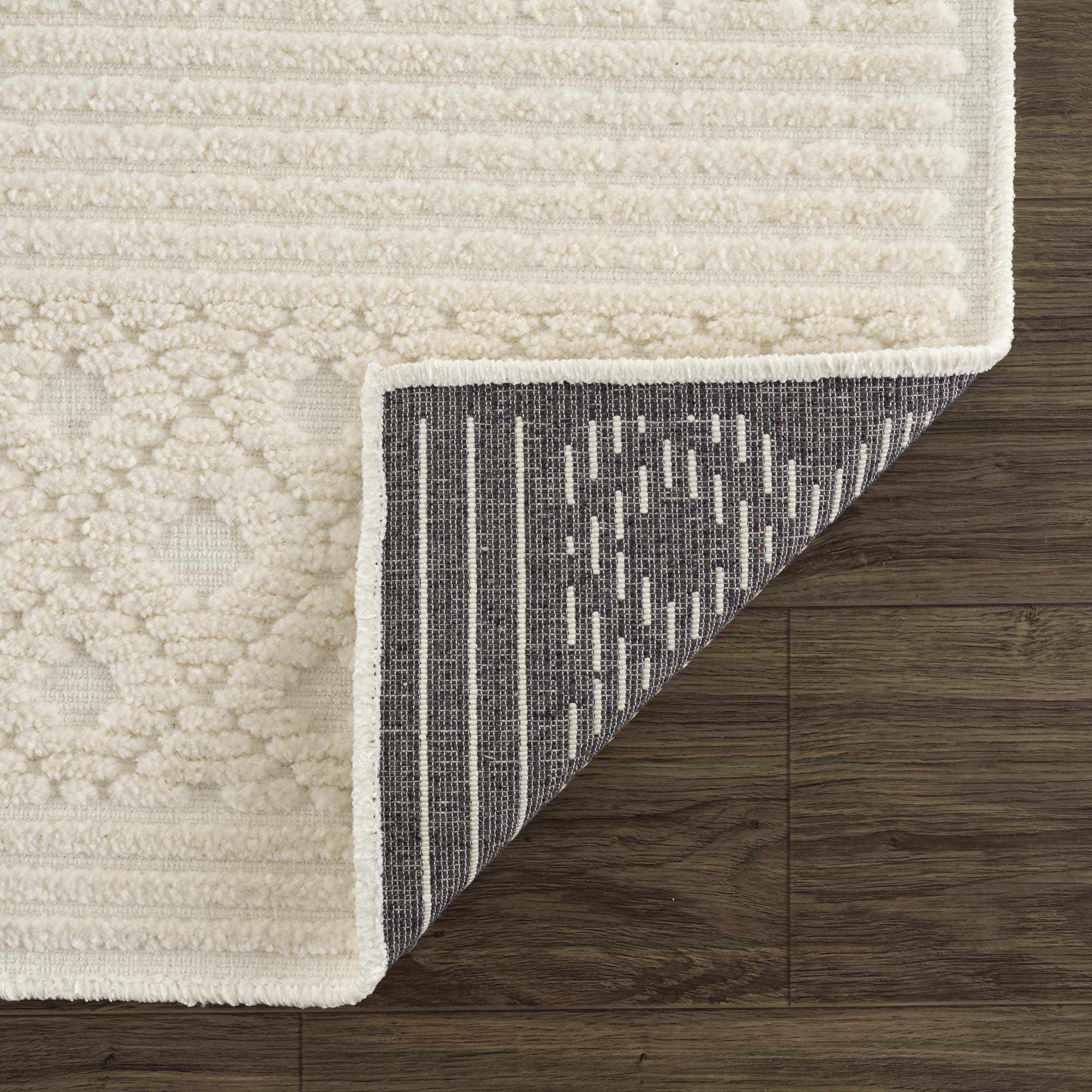 Ivory Texture Tribal Trellis Washable High Low Pile Area Rug - Image 7