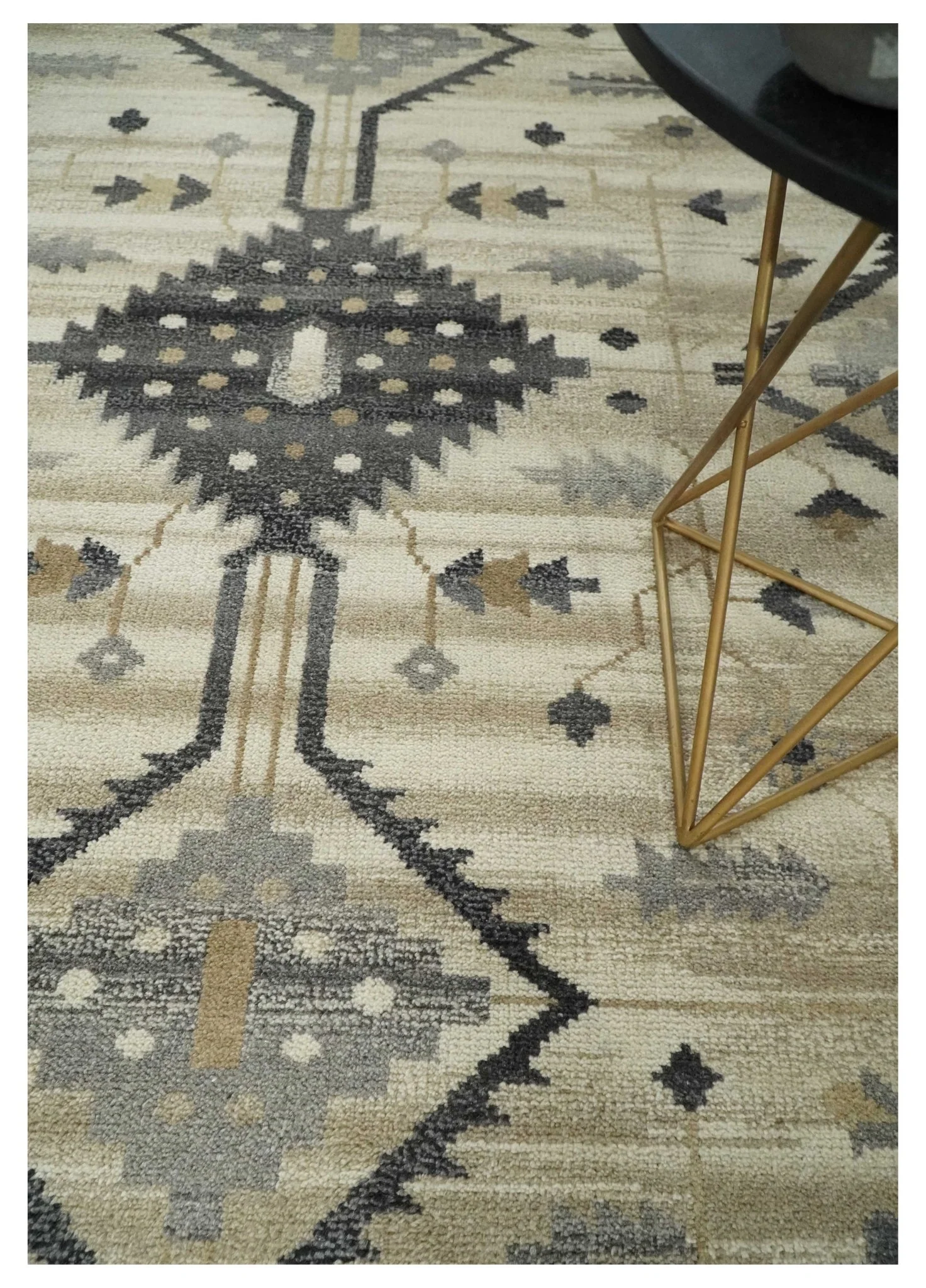 Custom Made Hand Knotted Ivory, Charcoal and Beige Traditional Wool Area Rug - Image 2