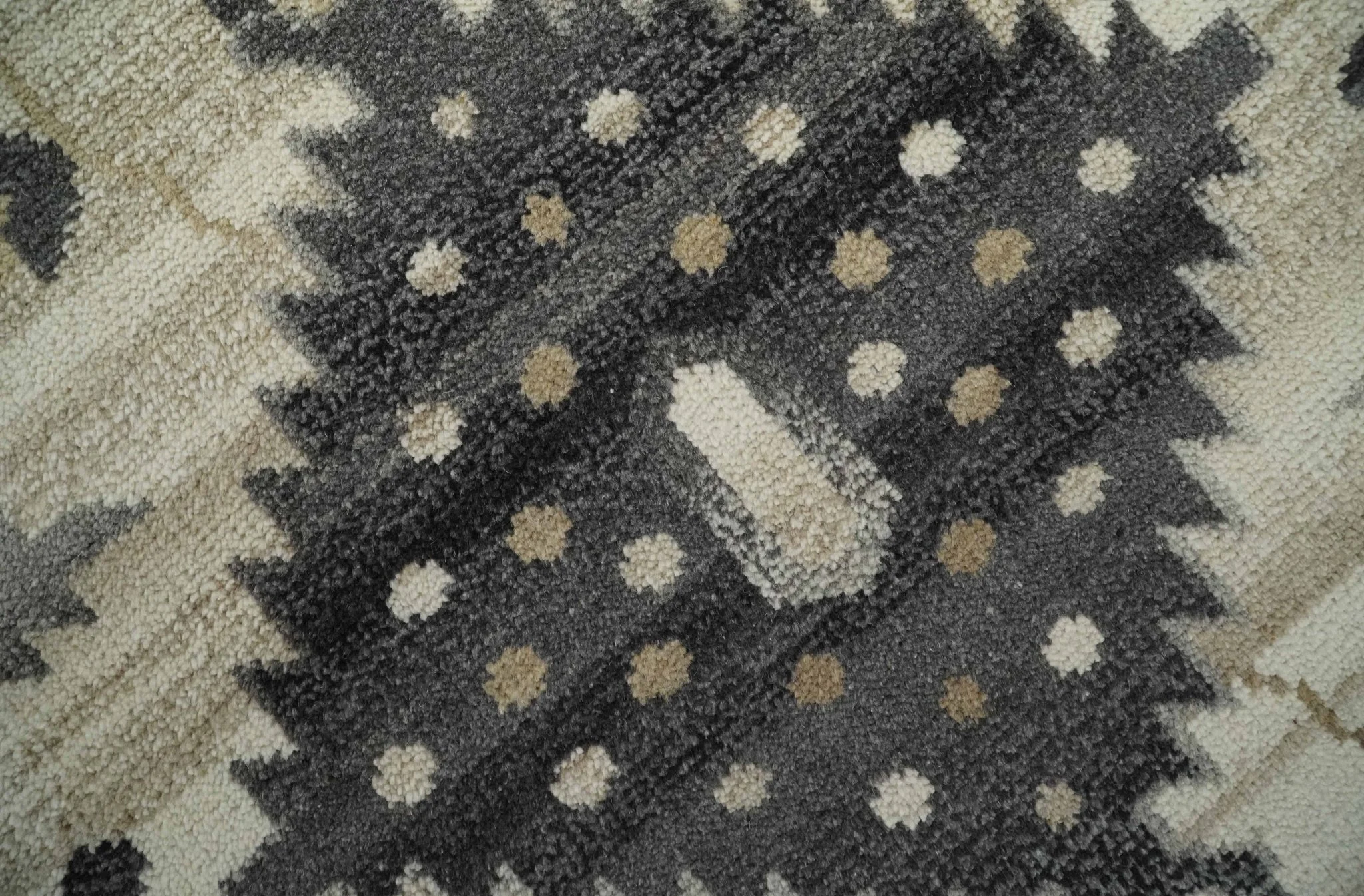 Custom Made Hand Knotted Ivory, Charcoal and Beige Traditional Wool Area Rug - Image 4