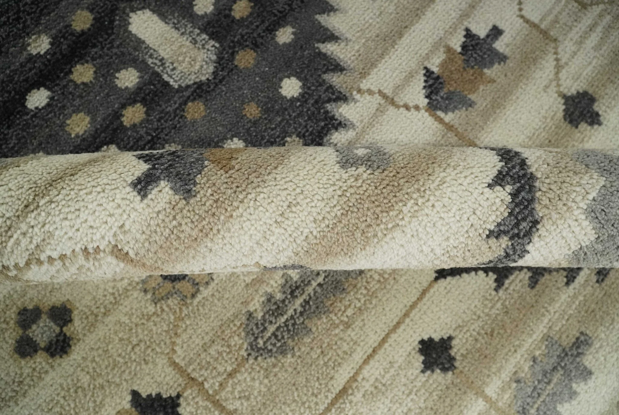 Custom Made Hand Knotted Ivory, Charcoal and Beige Traditional Wool Area Rug - Image 6