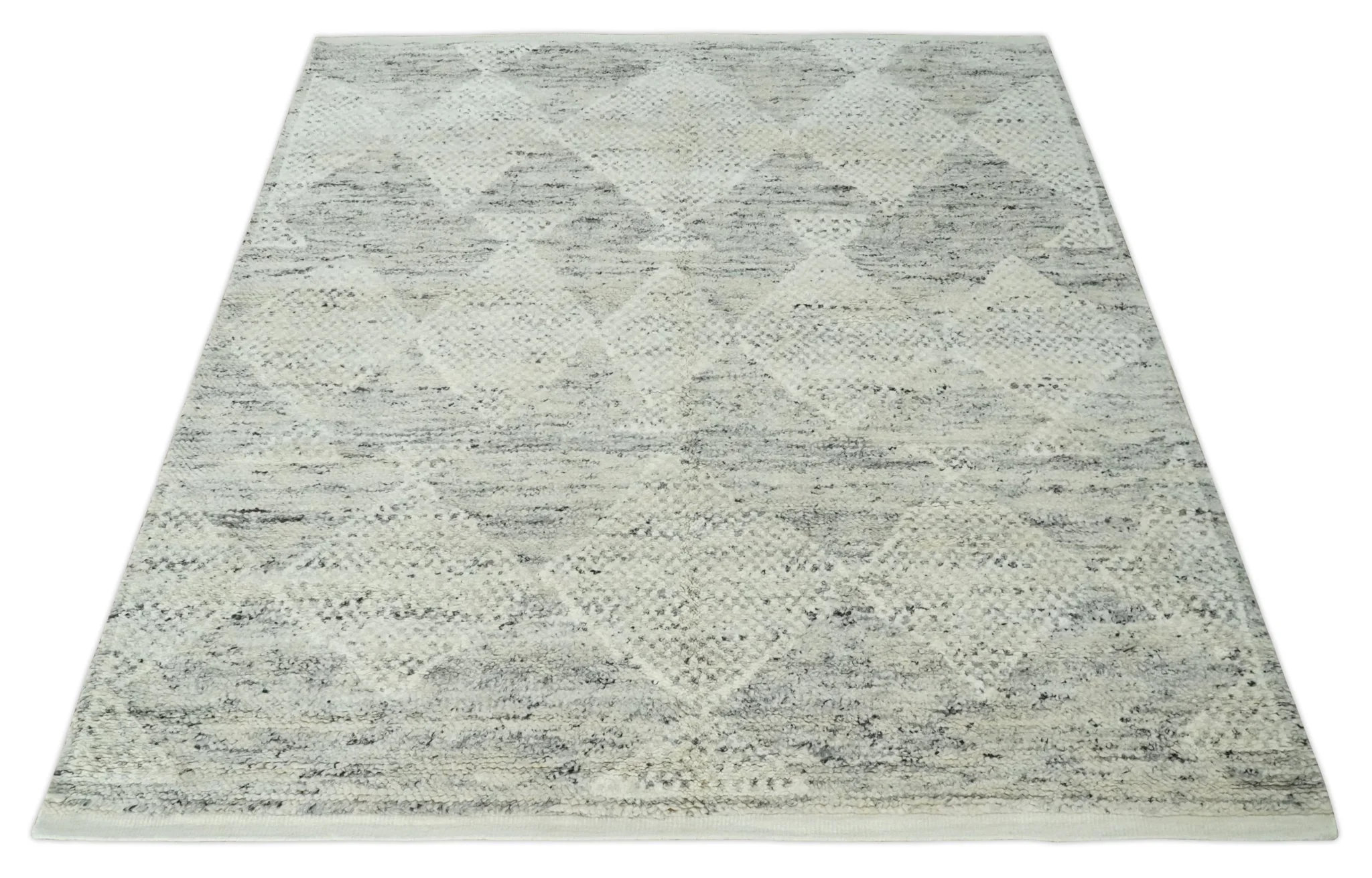 Ivory, Charcoal and Beige 8x10 hand knotted Geometrical wool Area rug - Image 10