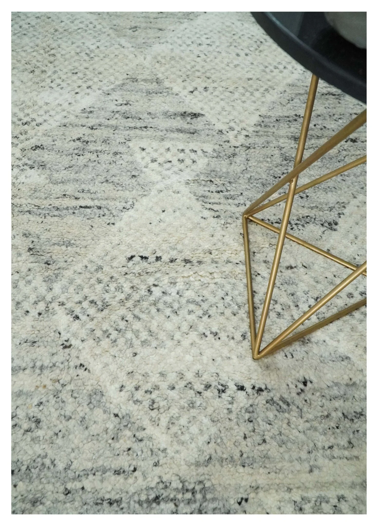 Ivory, Charcoal and Beige 8x10 hand knotted Geometrical wool Area rug - Image 2