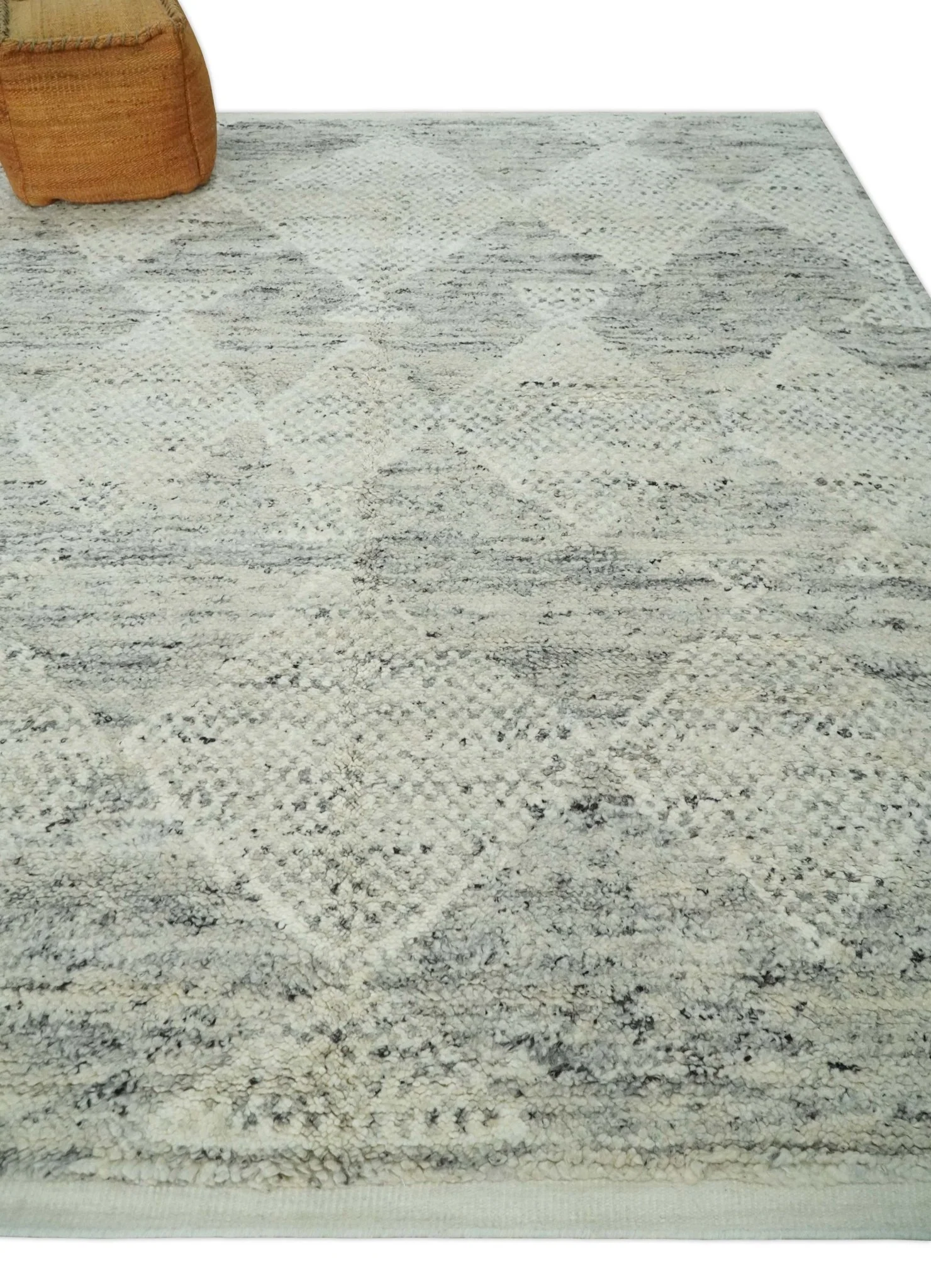 Ivory, Charcoal and Beige 8x10 hand knotted Geometrical wool Area rug - Image 3
