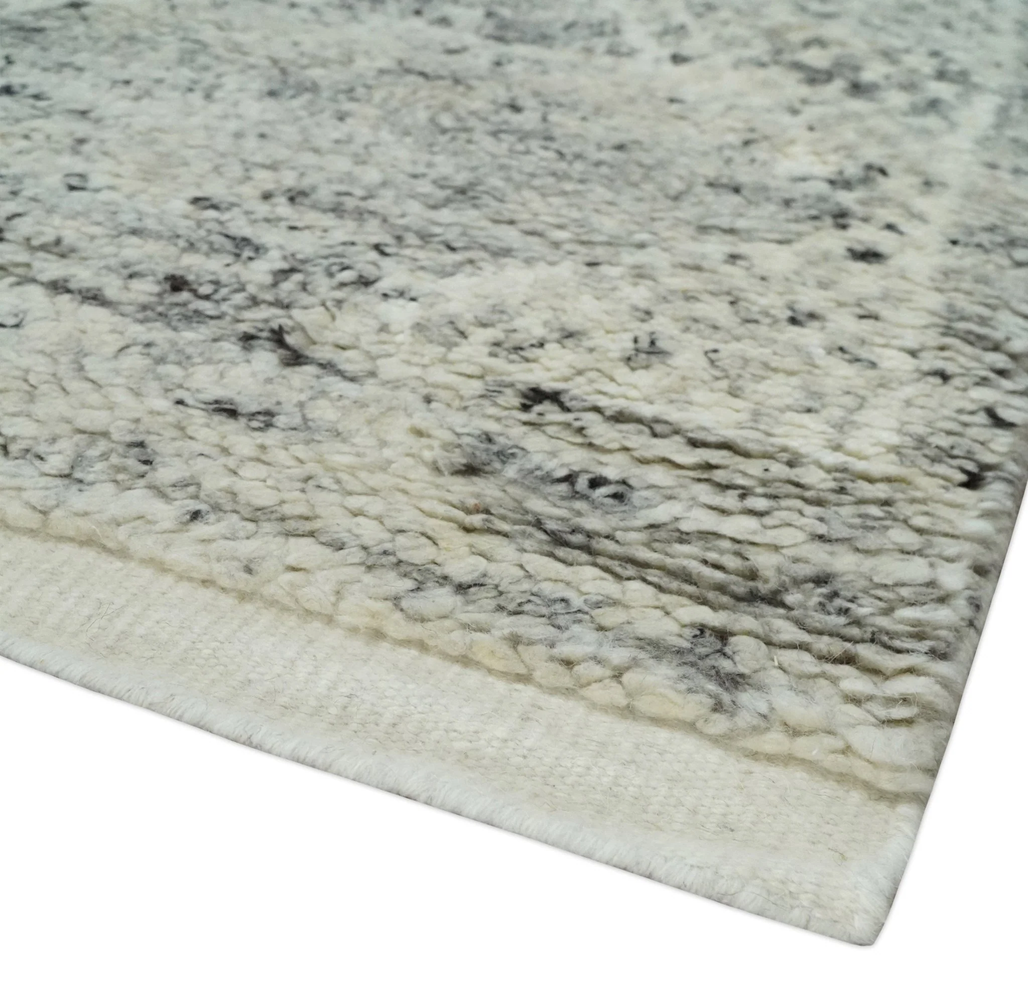 Ivory, Charcoal and Beige 8x10 hand knotted Geometrical wool Area rug - Image 5