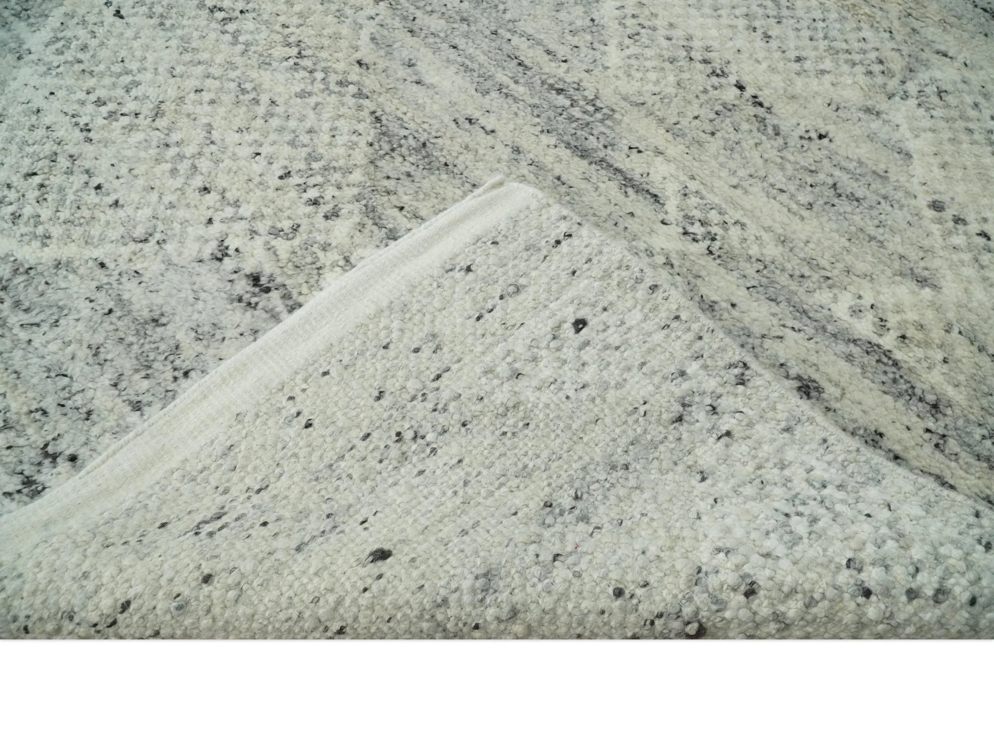 Ivory, Charcoal and Beige 8x10 hand knotted Geometrical wool Area rug - Image 8