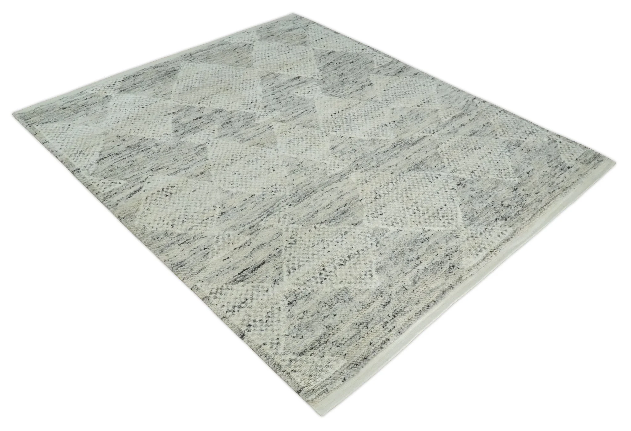 Ivory, Charcoal and Beige 8x10 hand knotted Geometrical wool Area rug - Image 9