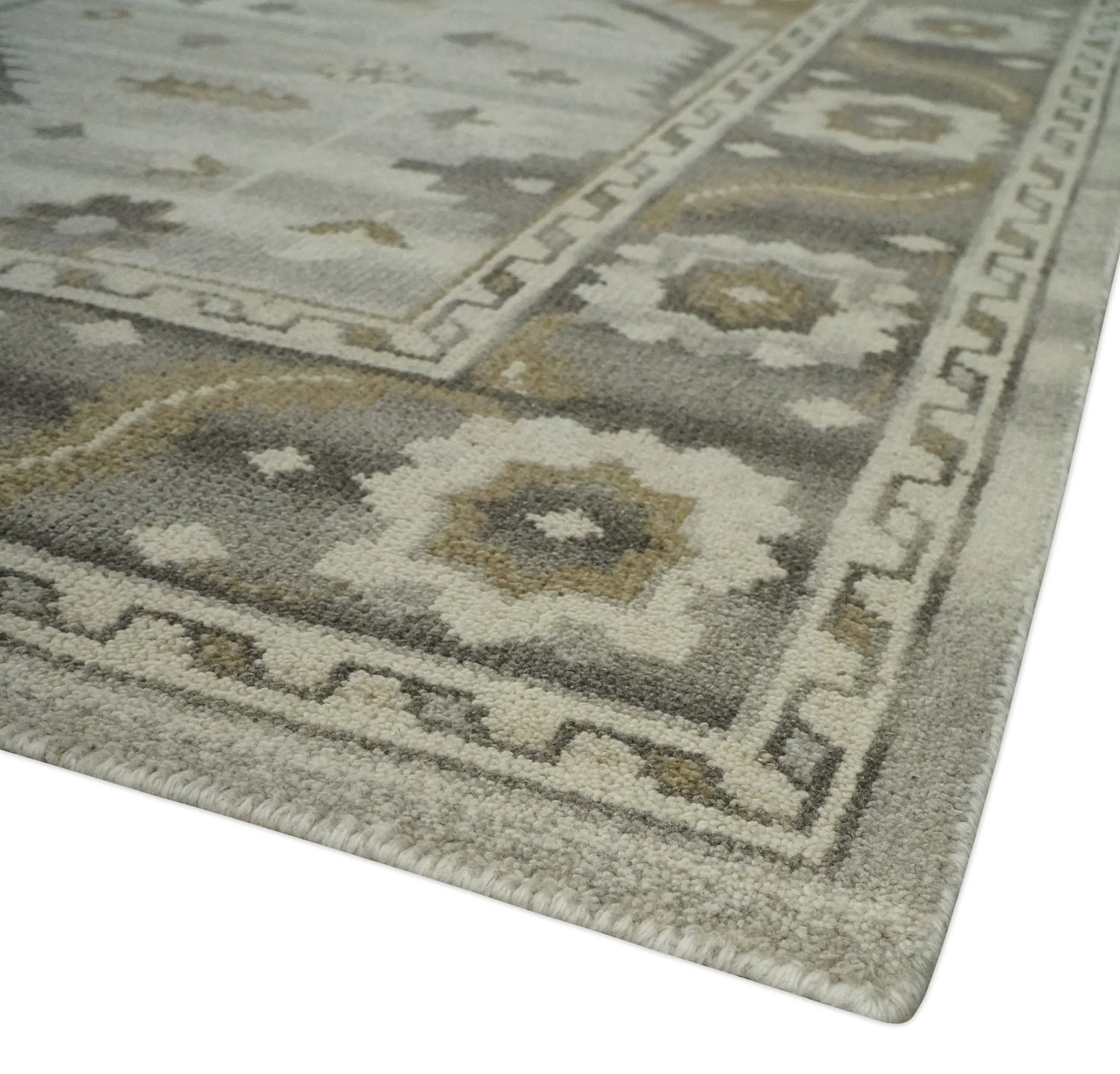 Hand Knotted Ivory, Charcoal and Beige Traditional Floral Multi Size Wool Area Rug - Image 5