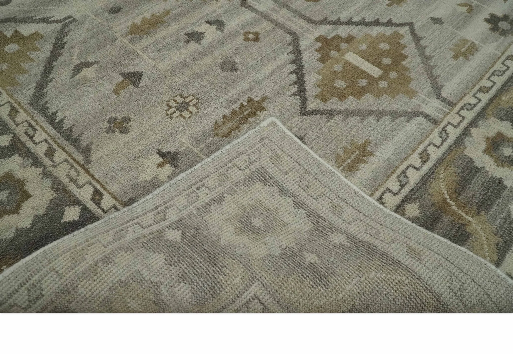 Hand Knotted Ivory, Charcoal and Beige Traditional Floral Multi Size Wool Area Rug - Image 7