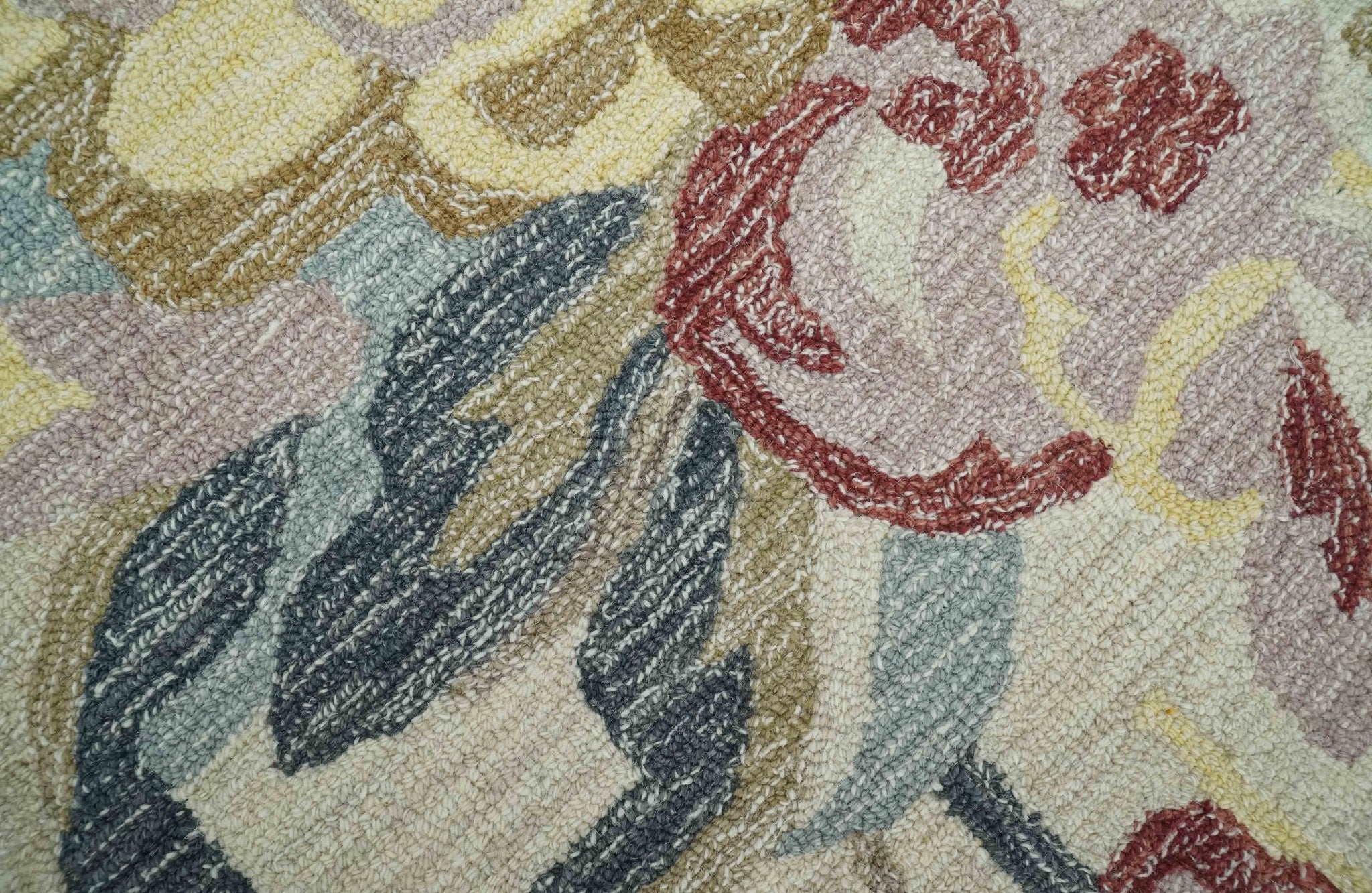 Custom Made Ivory, Charcoal and Olive Floral Design Colorful Hand Tufted wool rug - Image 6