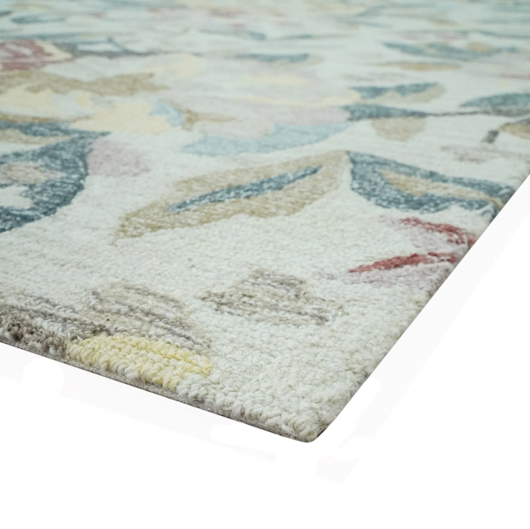 Ivory, Charcoal and Olive Floral Design 8x10 Colorful Hand Tufted wool rug - Image 9